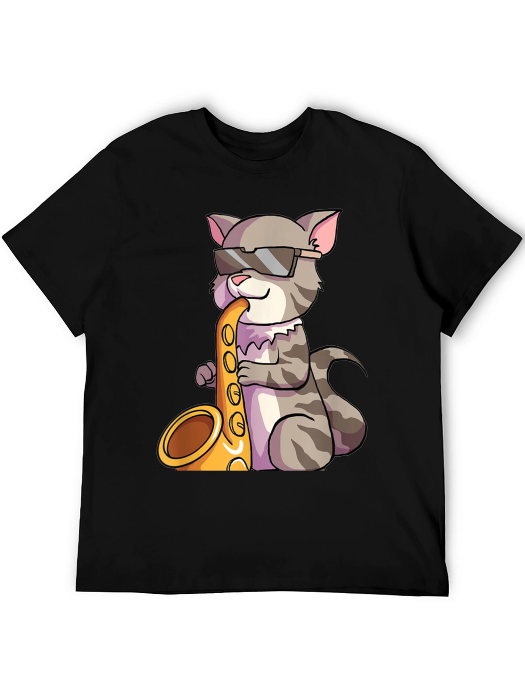 Cool Cat Saxophone Graphic Tee - Black