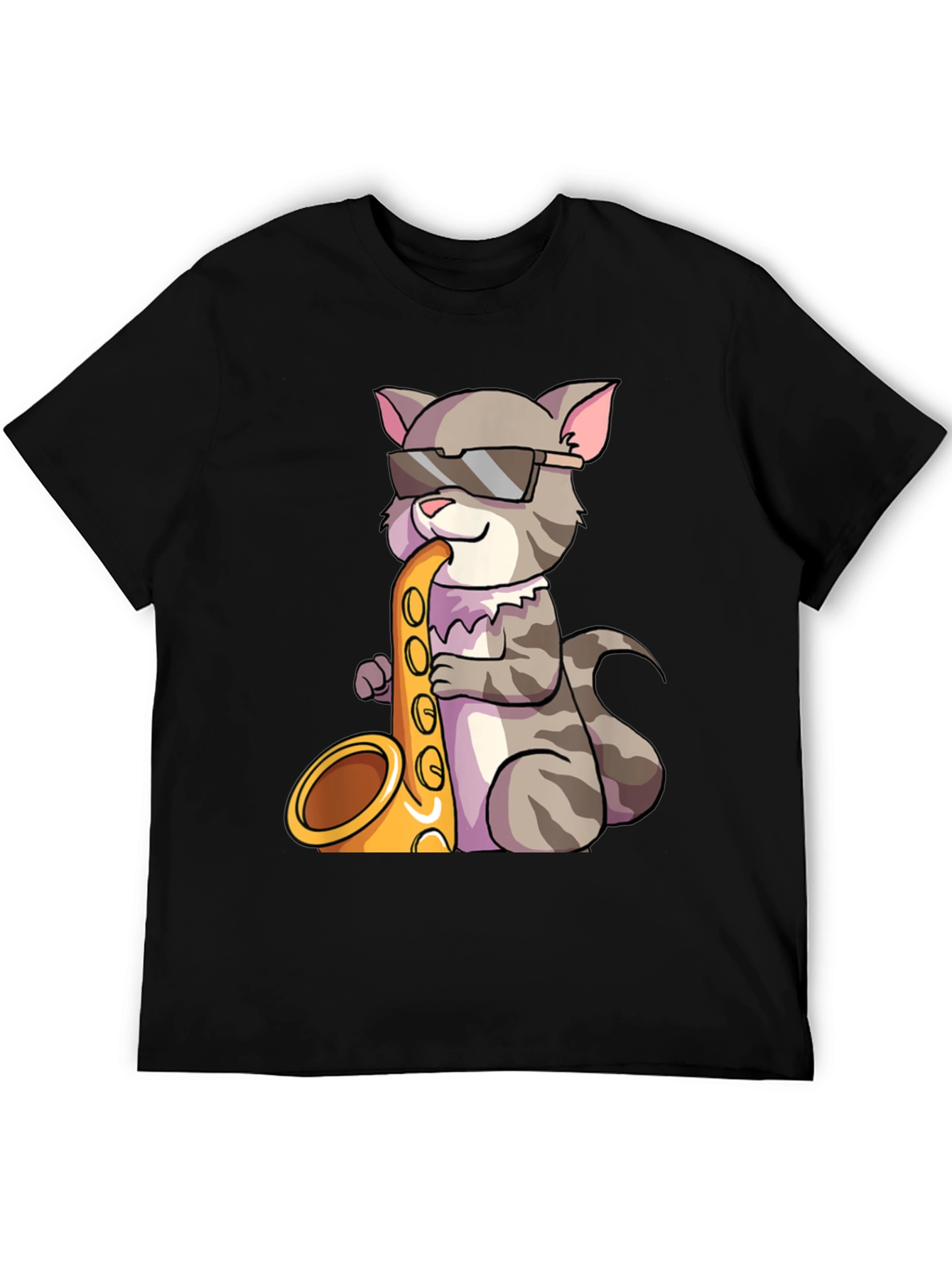 Cool Cat Saxophone Graphic Tee - Black