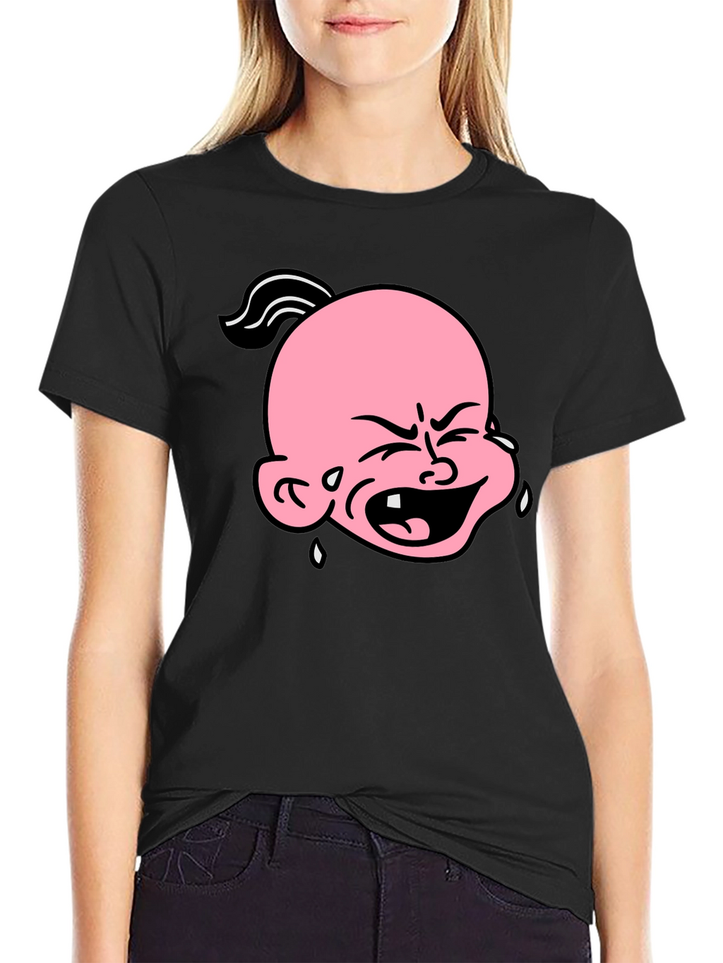 Cartoon Crying Baby T-Shirt - Black Graphic Tee