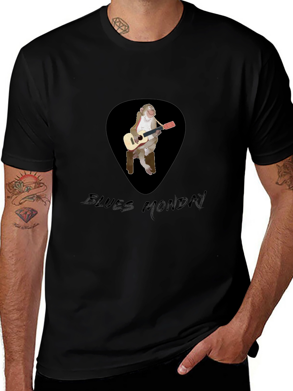 Blues Monkey Guitarist Black T-Shirt