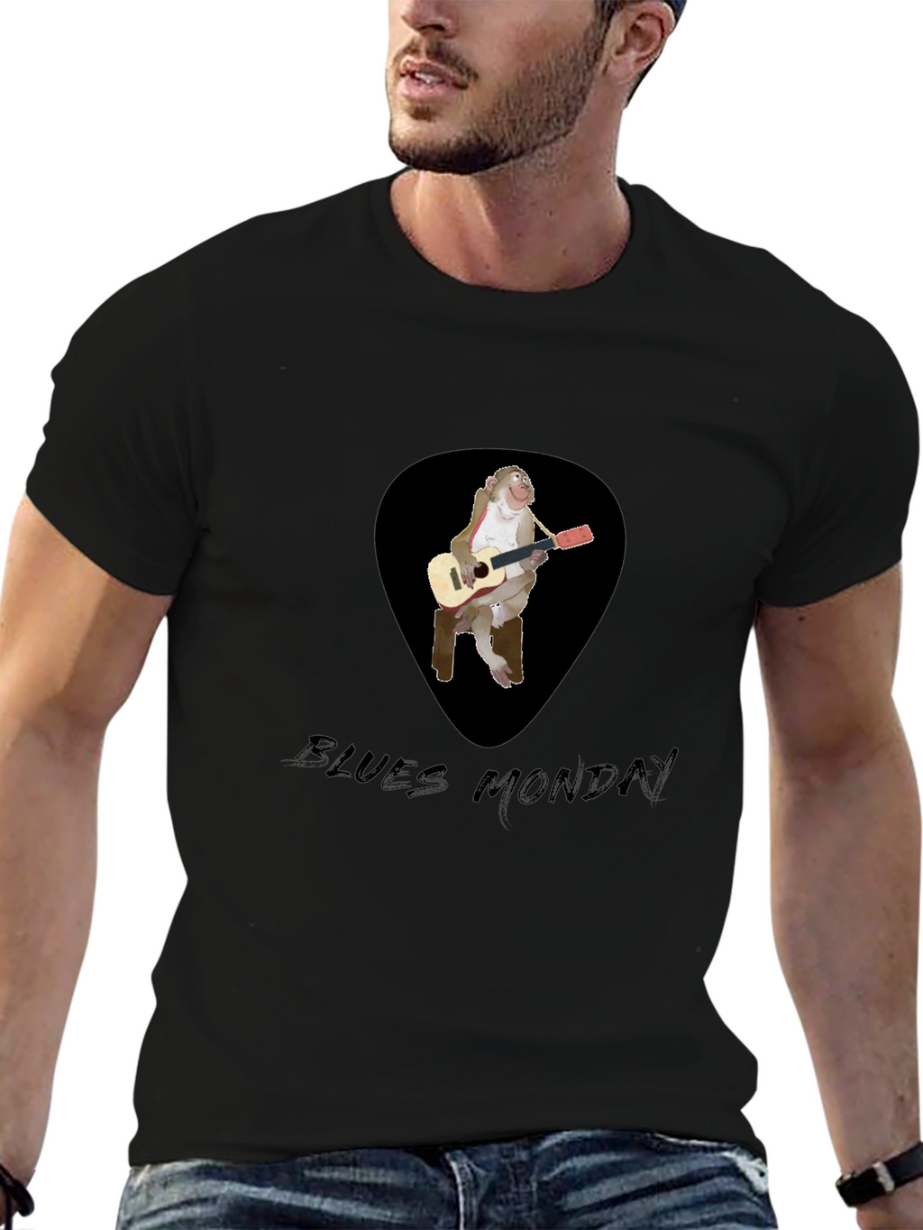 Blues Monkey Guitarist Black T-Shirt