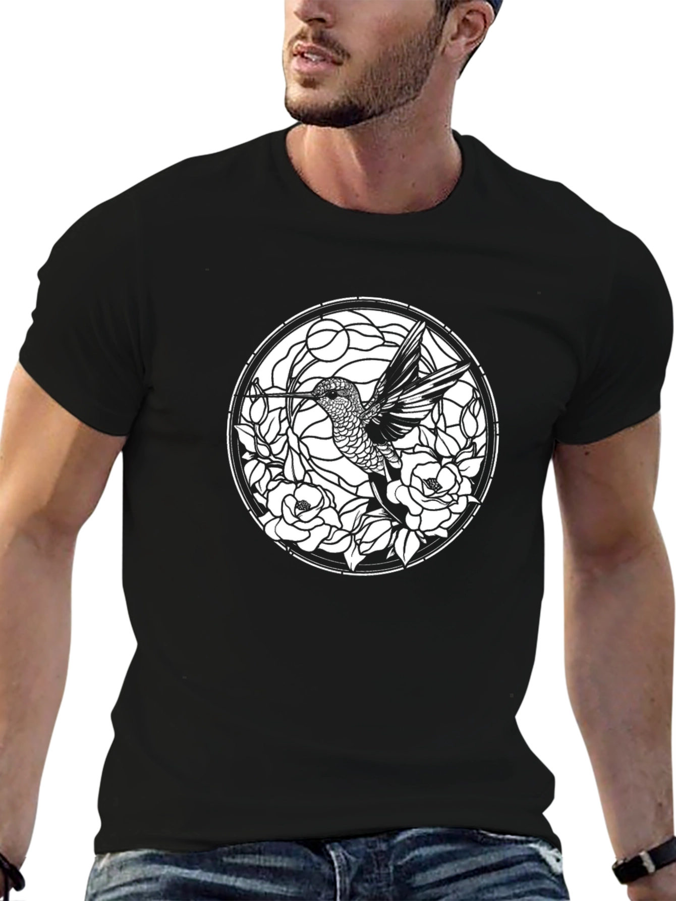 Hummingbird Floral Graphic Black T-Shirt
