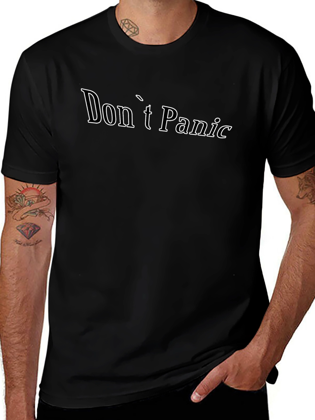 Dont Panic T-Shirt - Black Cotton Casual Tee