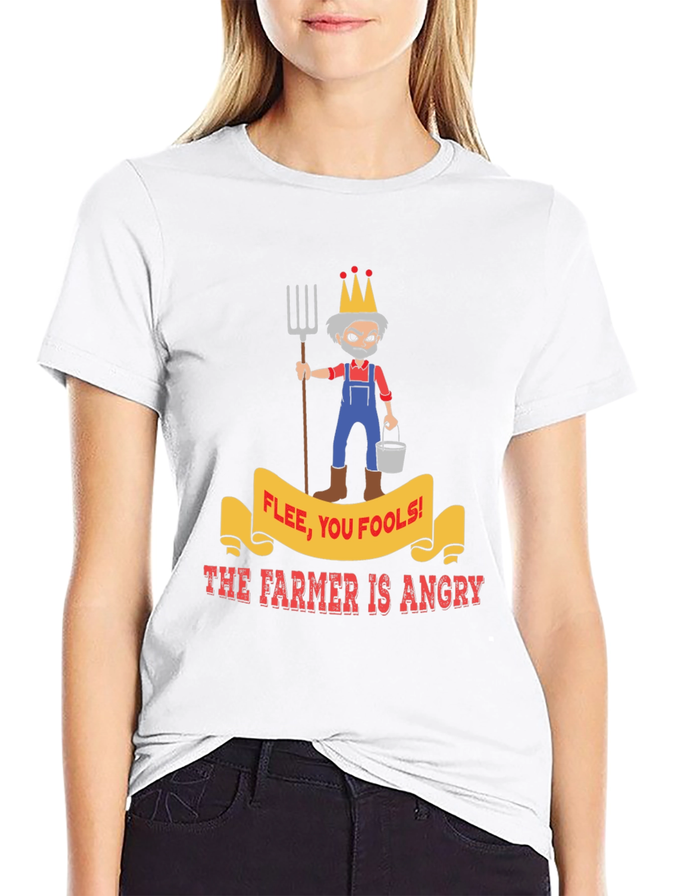 Angry Farmer Graphic Tee - Flee You Fools!