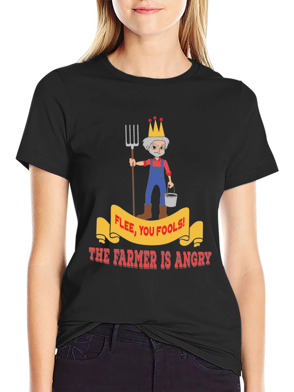 Angry Farmer Graphic Tee - Flee You Fools!