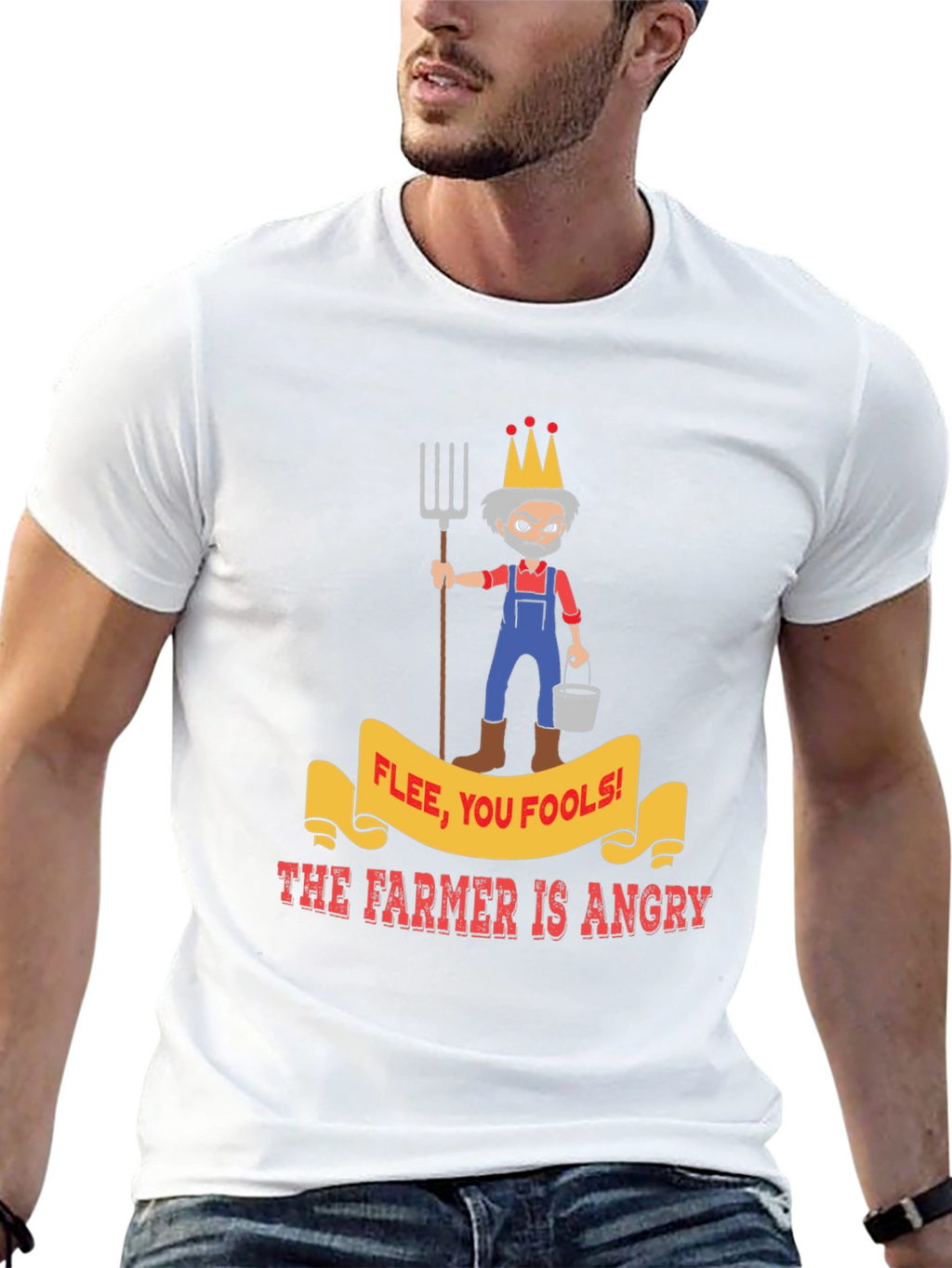 Angry Farmer Graphic Tee - Flee You Fools!
