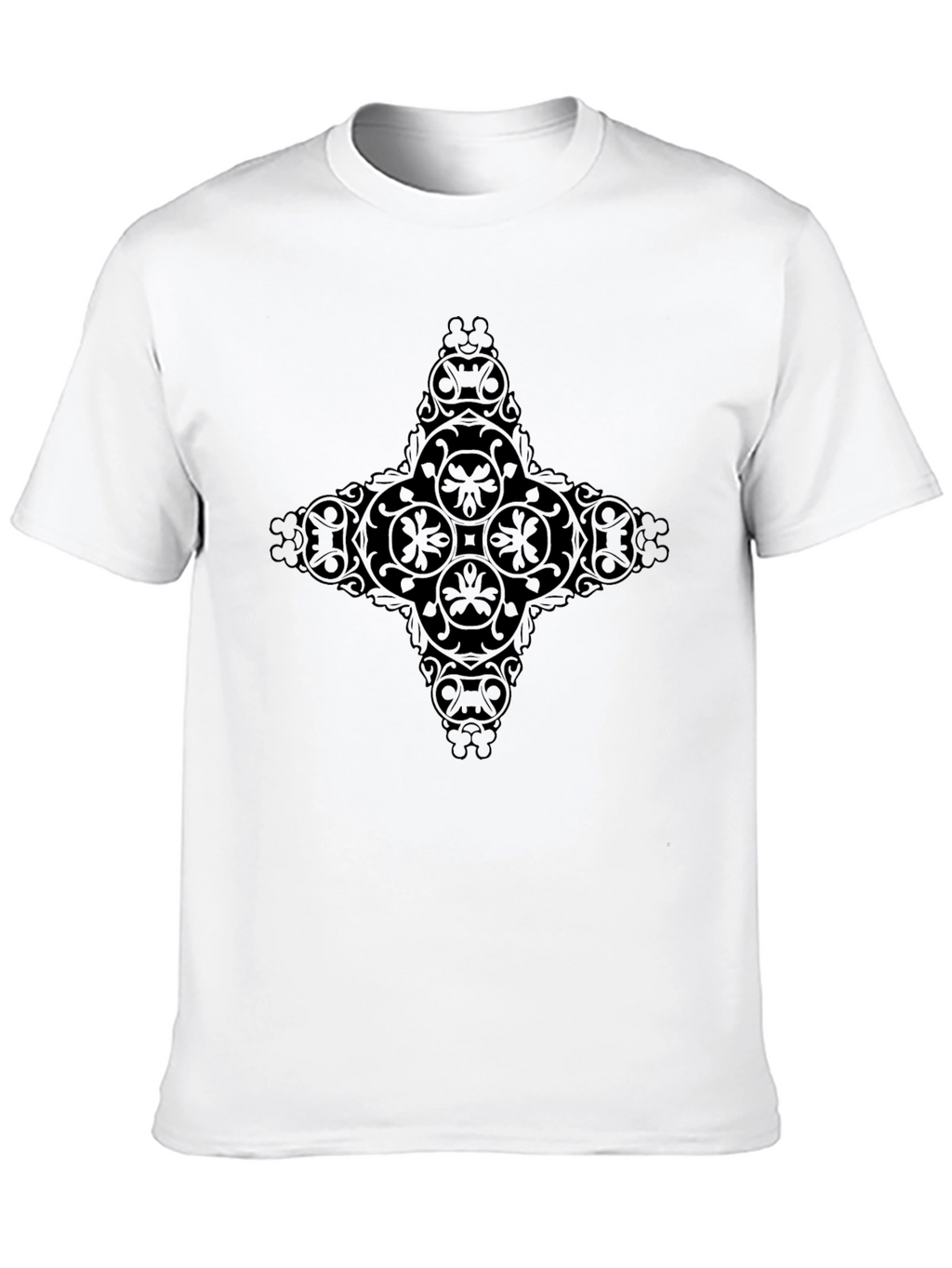 Mens Black Graphic Tee - Ornate Cross Design