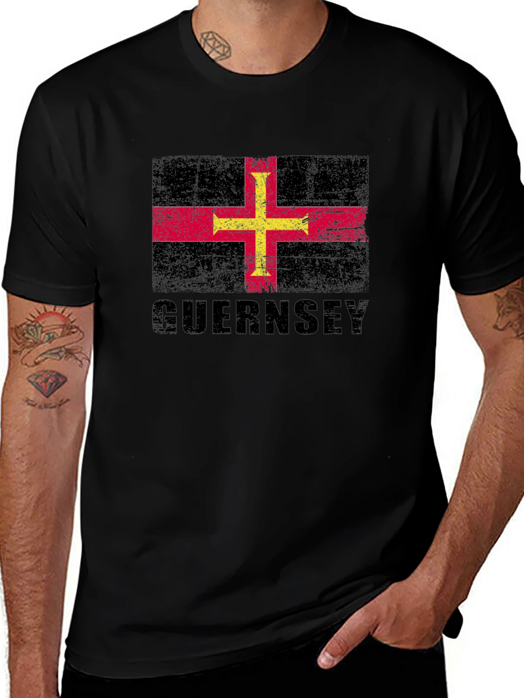 Guernsey Flag T-Shirt - Distressed Design