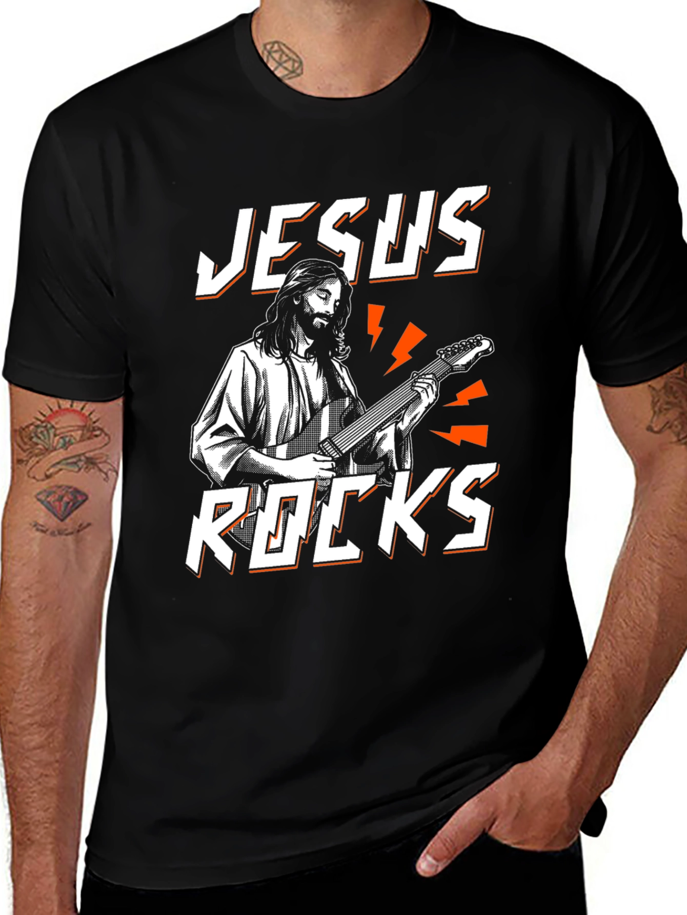 Jesus Rocks Graphic Black T-Shirt