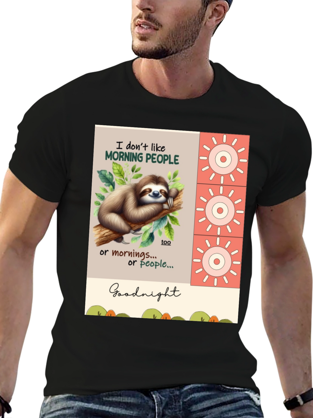Funny Sloth T-Shirt - Morning People? Goodnight!