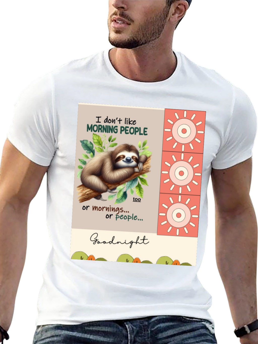 Funny Sloth T-Shirt - Morning People? Goodnight!