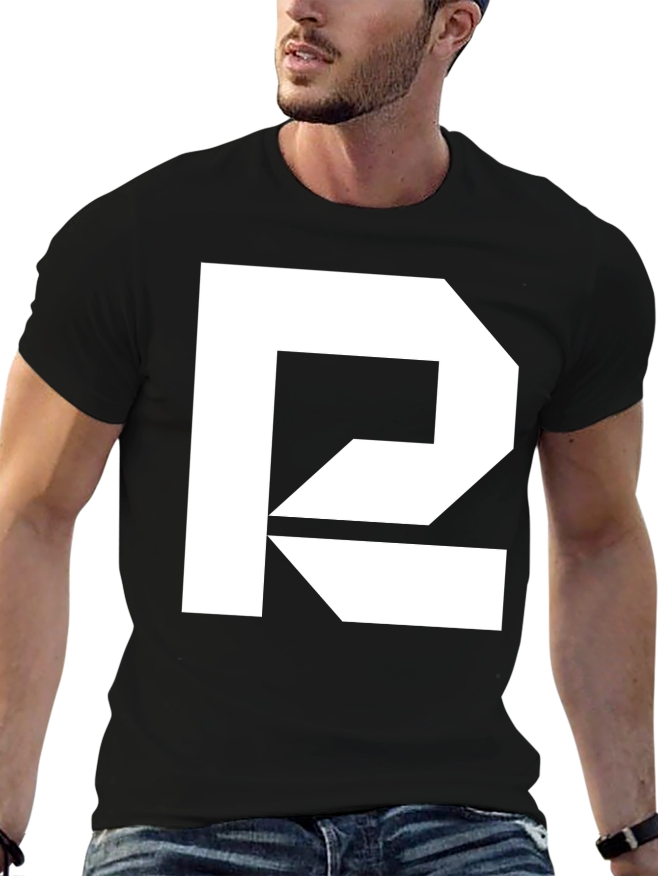 Modern Graphic Tee - Black Shirt with White Abstract R Design
