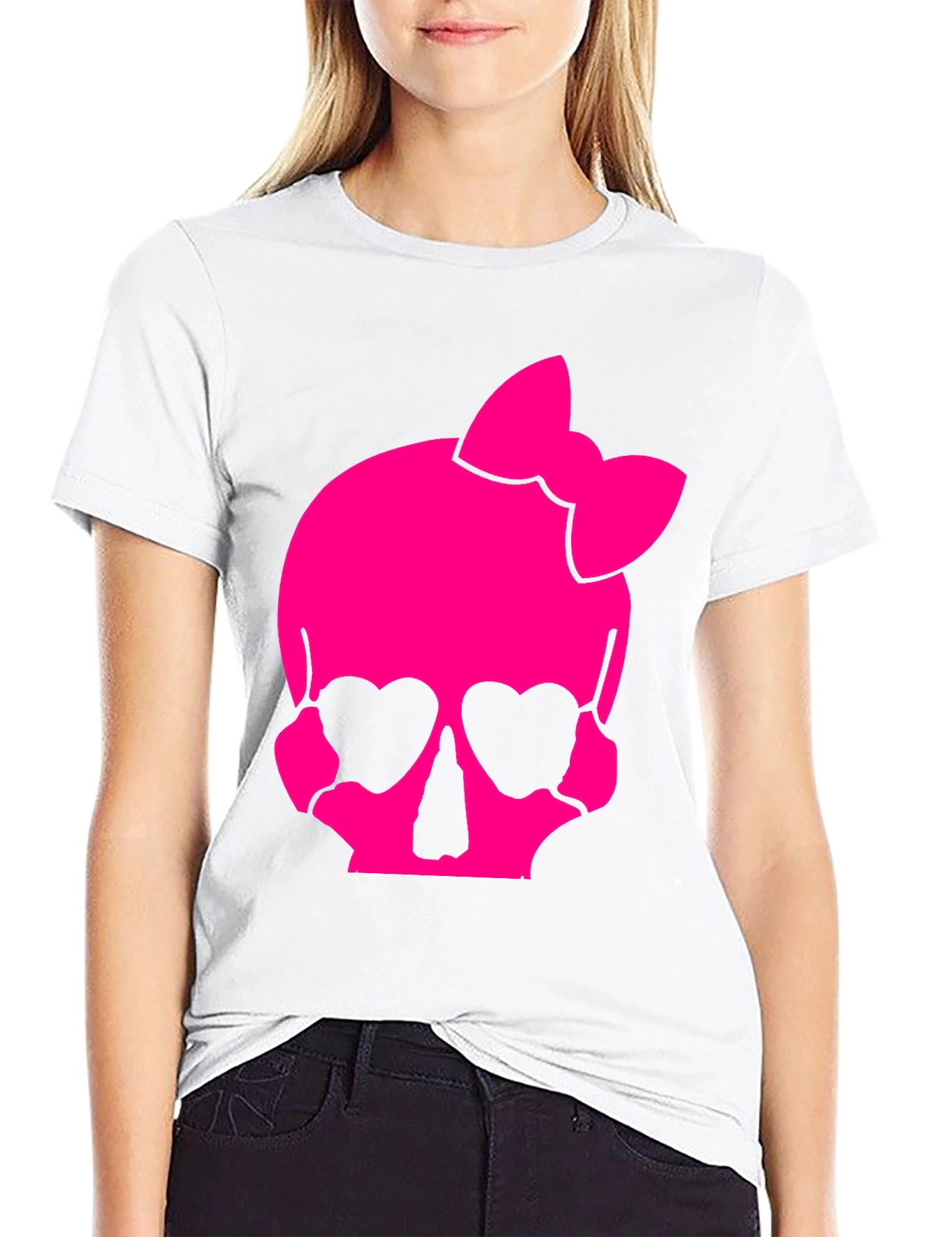 Skull Bow T-Shirt - Pink Gothic Style