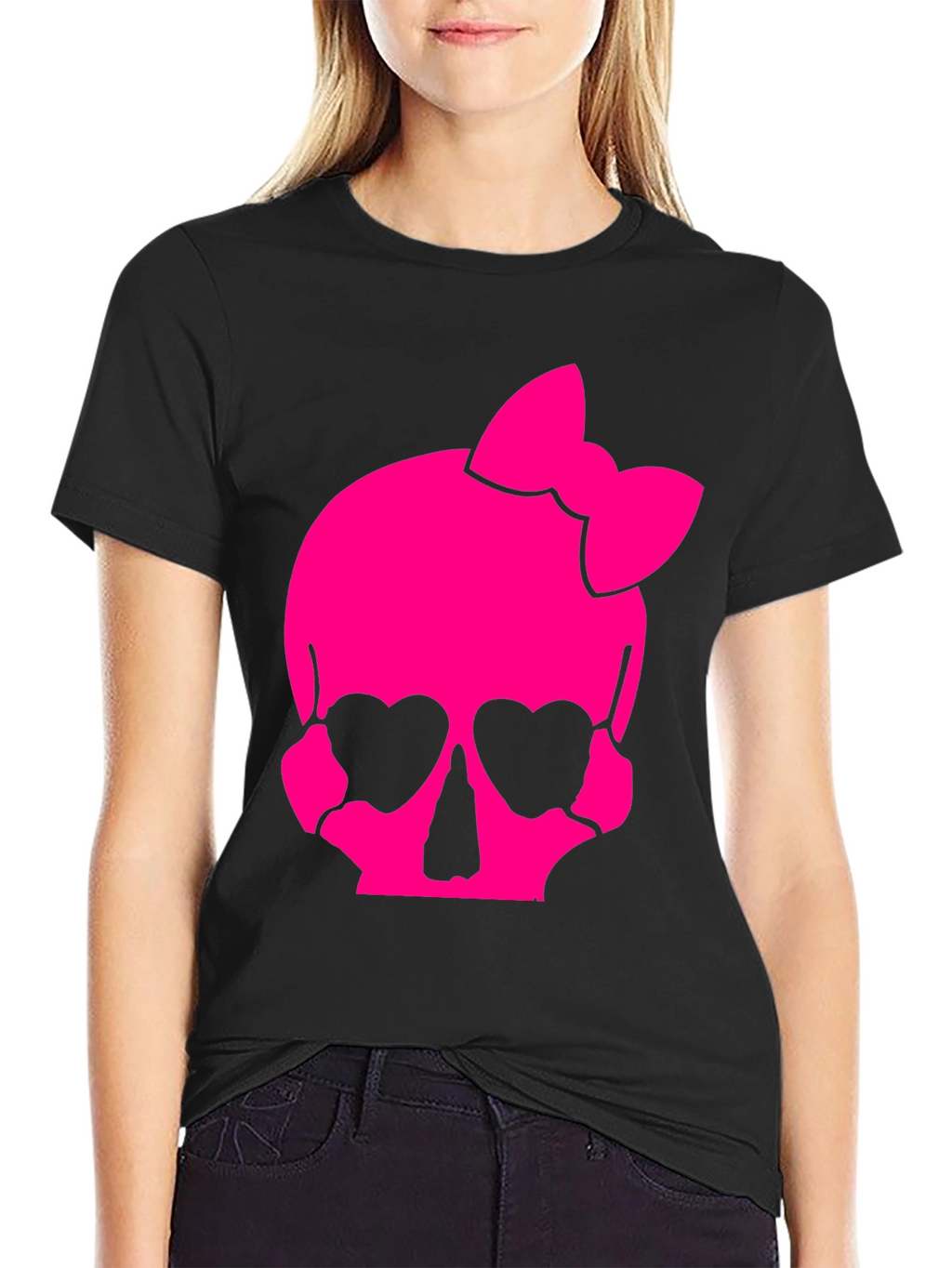 Skull Bow T-Shirt - Pink Gothic Style