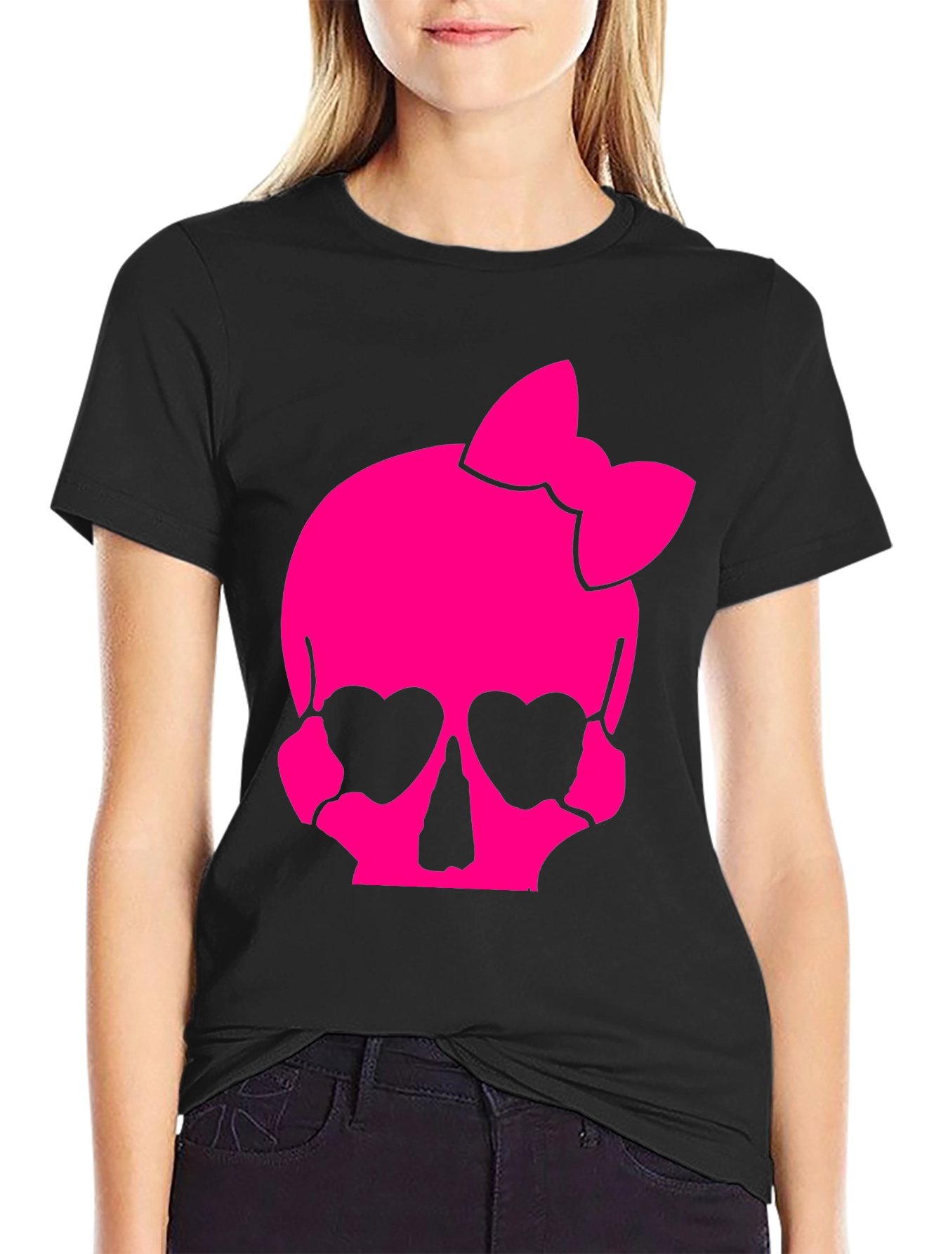 Skull Bow T-Shirt - Pink Gothic Style