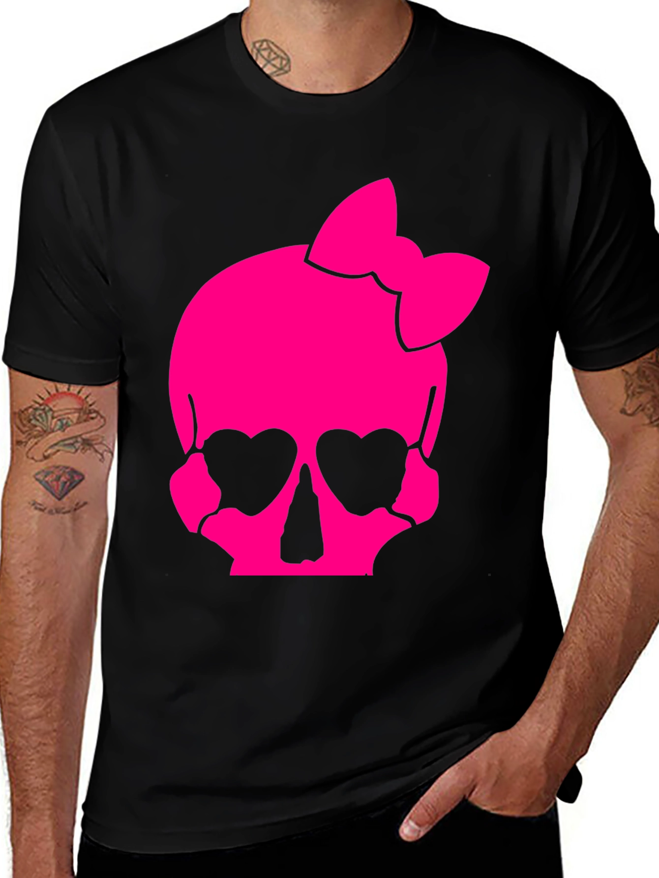 Skull Bow T-Shirt - Pink Gothic Style