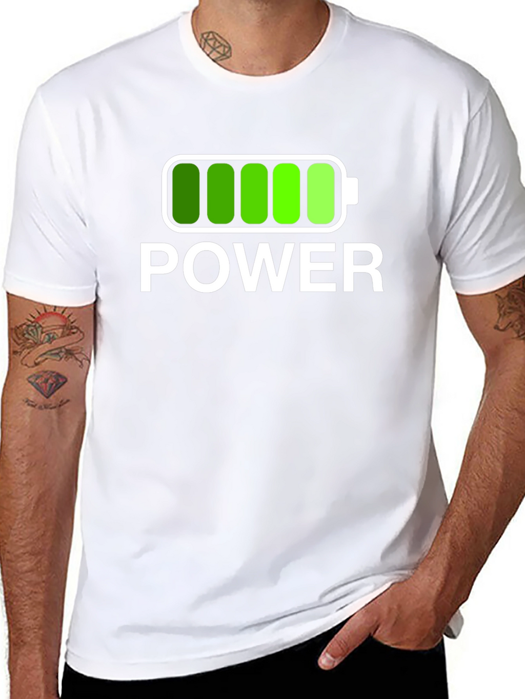 Power Graphic Black T-Shirt Full Battery Charged Design