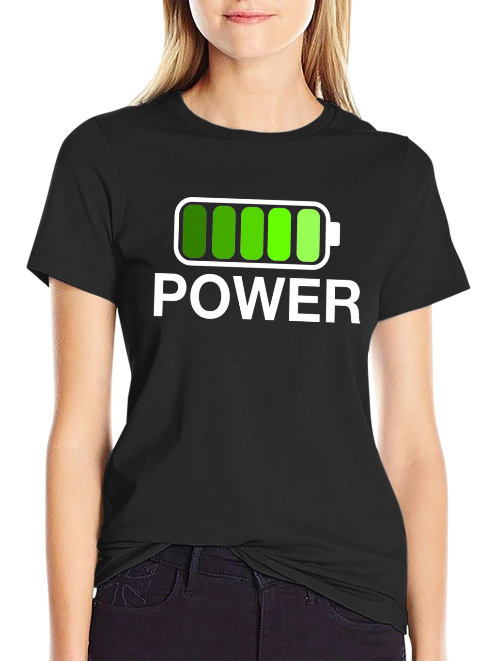 Power Graphic Black T-Shirt Full Battery Charged Design