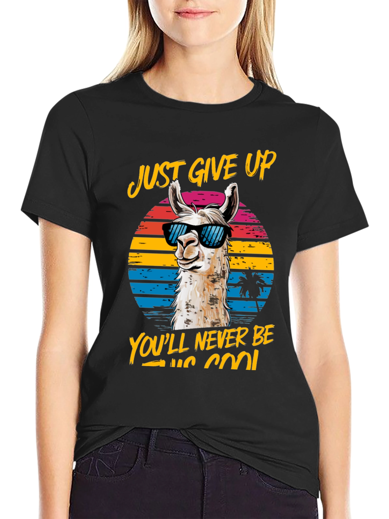 Cool Llama Graphic Tee - Just Give Up!