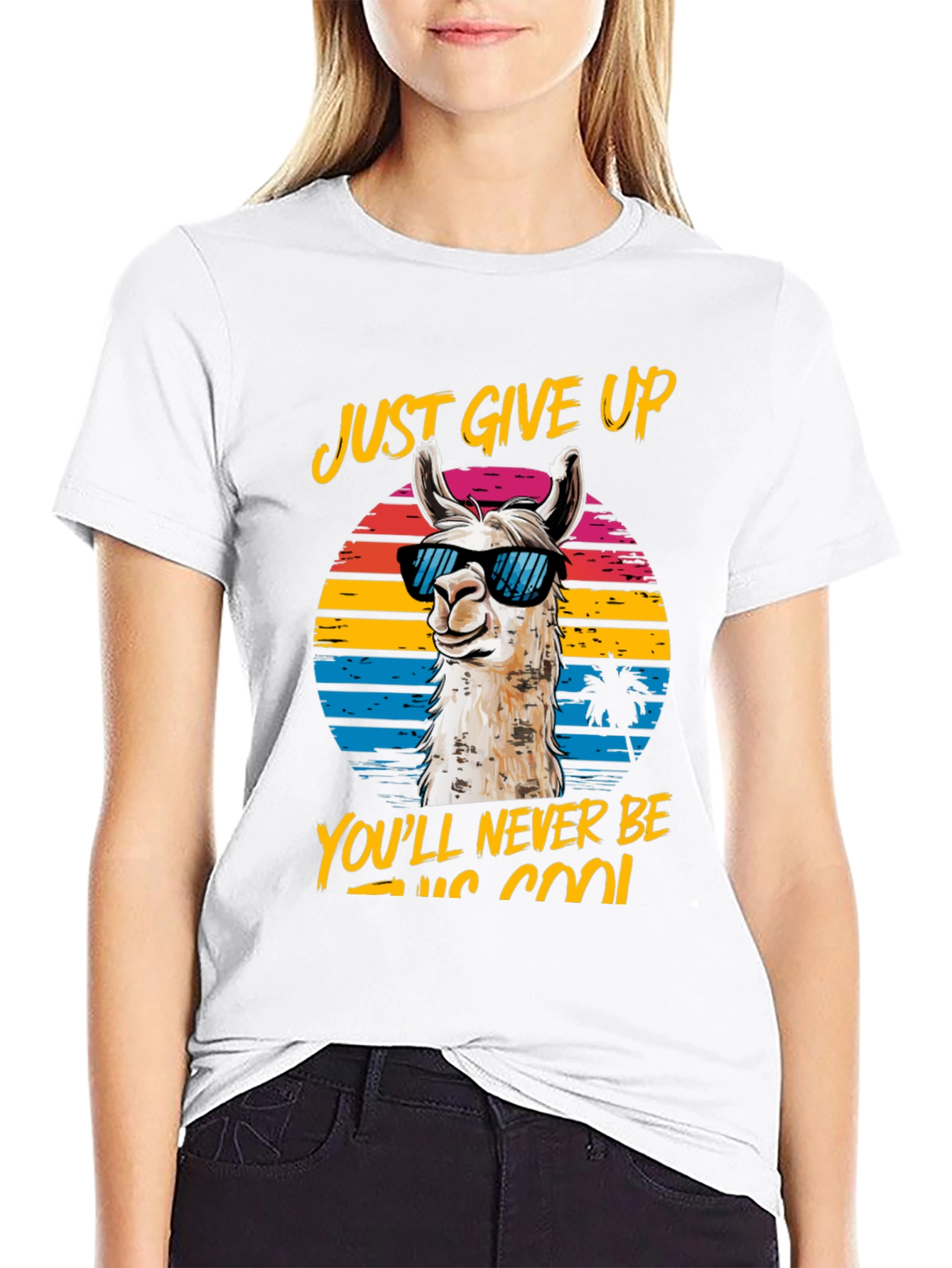 Cool Llama Graphic Tee - Just Give Up!