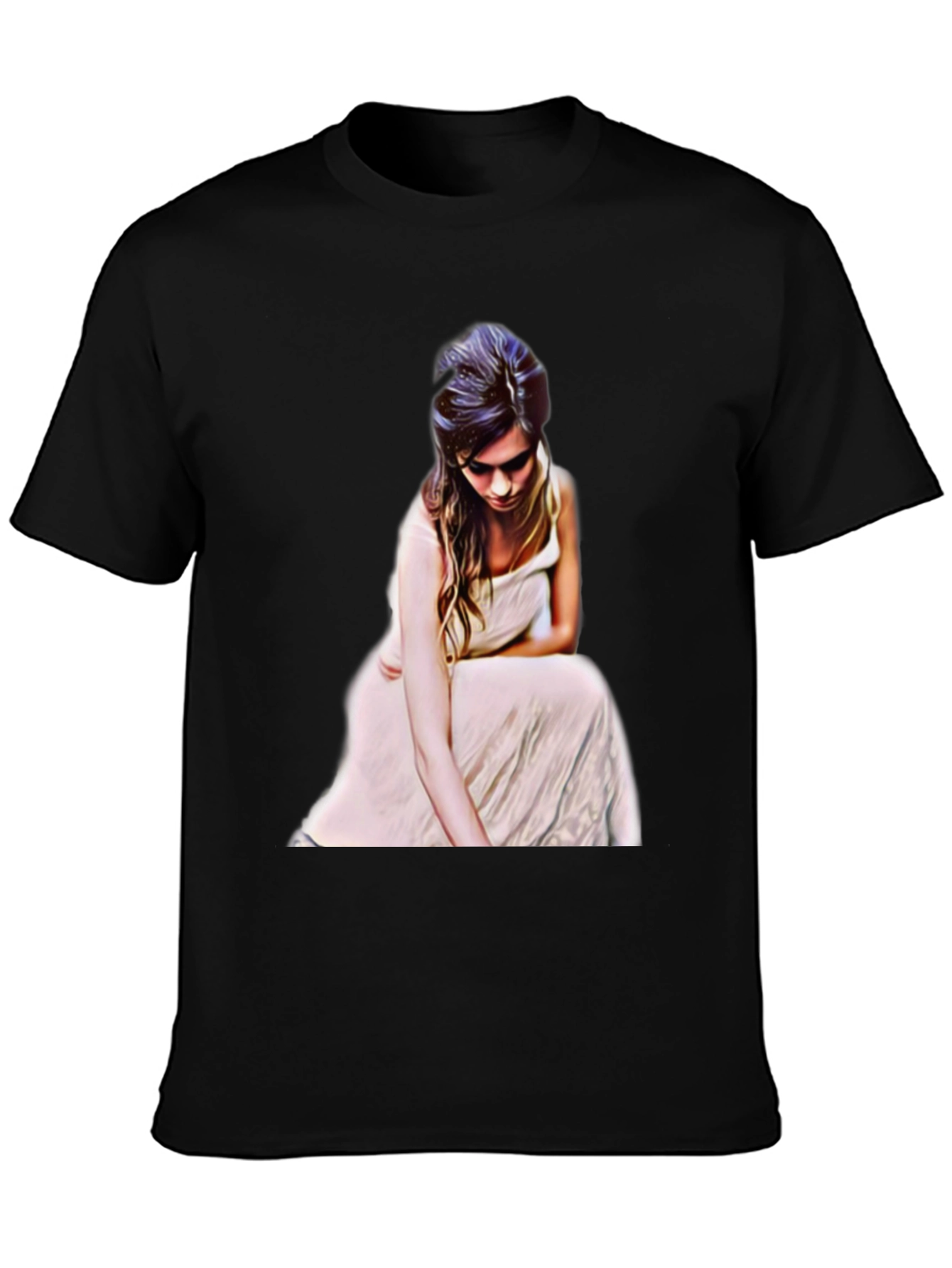Woman in White Dress Graphic Tee - Black