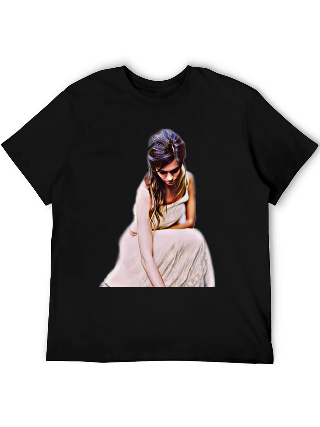 Woman in White Dress Graphic Tee - Black