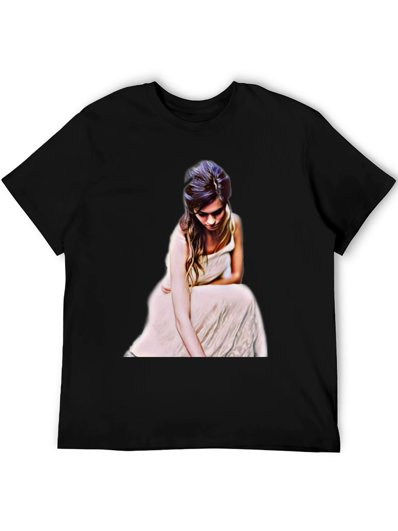 Woman in White Dress Graphic Tee - Black