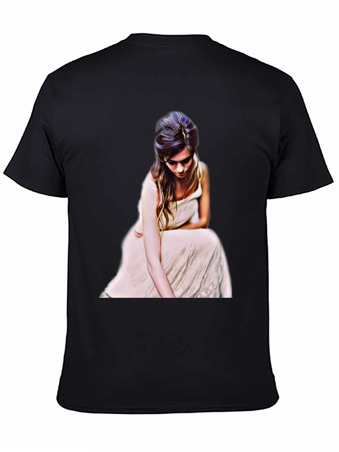Woman in White Dress Graphic Tee - Black