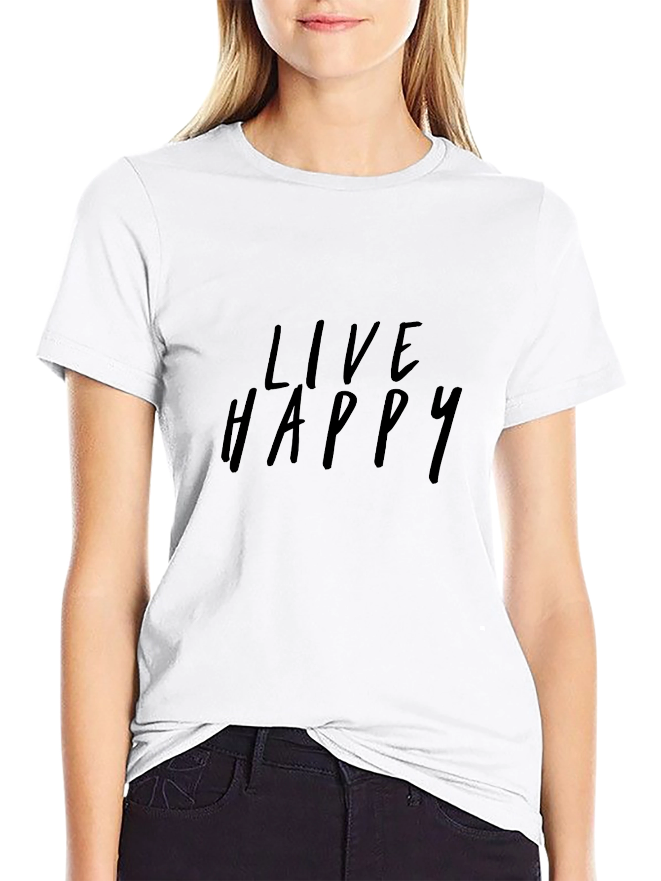 Live Happy Black Graphic Tee - Casual Comfort