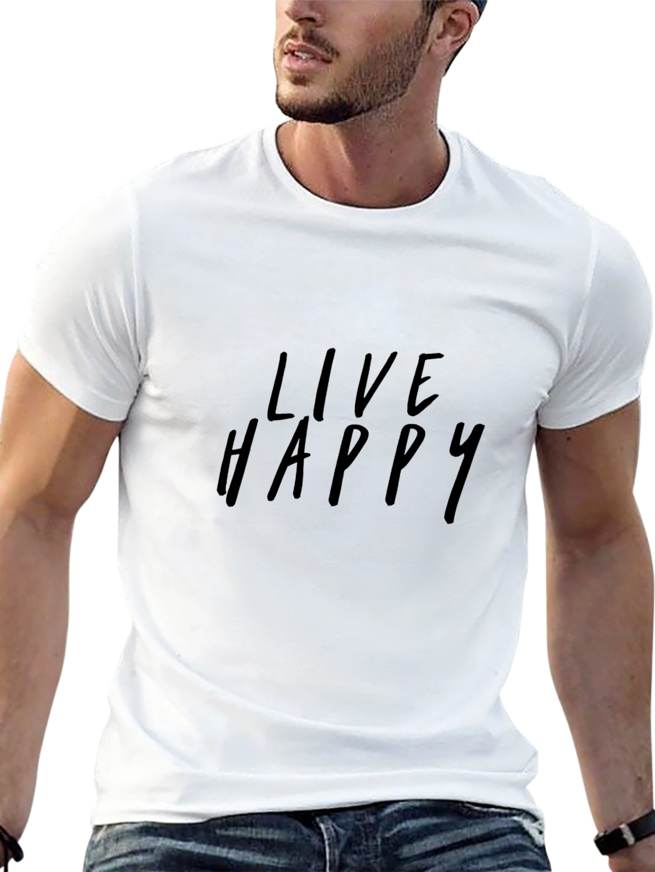 Live Happy Black Graphic Tee - Casual Comfort