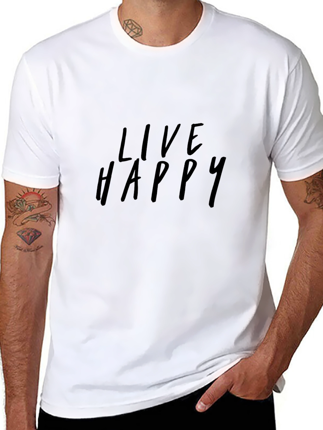 Live Happy Black Graphic Tee - Casual Comfort