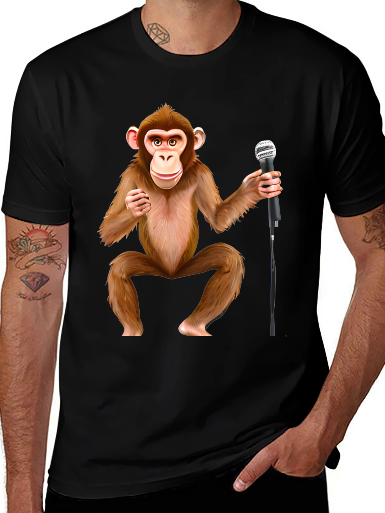 Monkey with Mic Graphic T-Shirt - Stand-Up Comic Style Tee