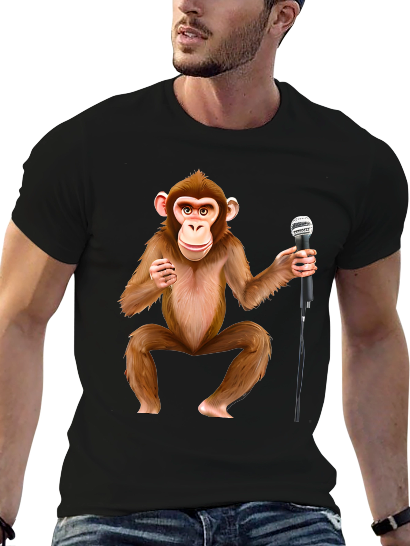 Monkey with Mic Graphic T-Shirt - Stand-Up Comic Style Tee