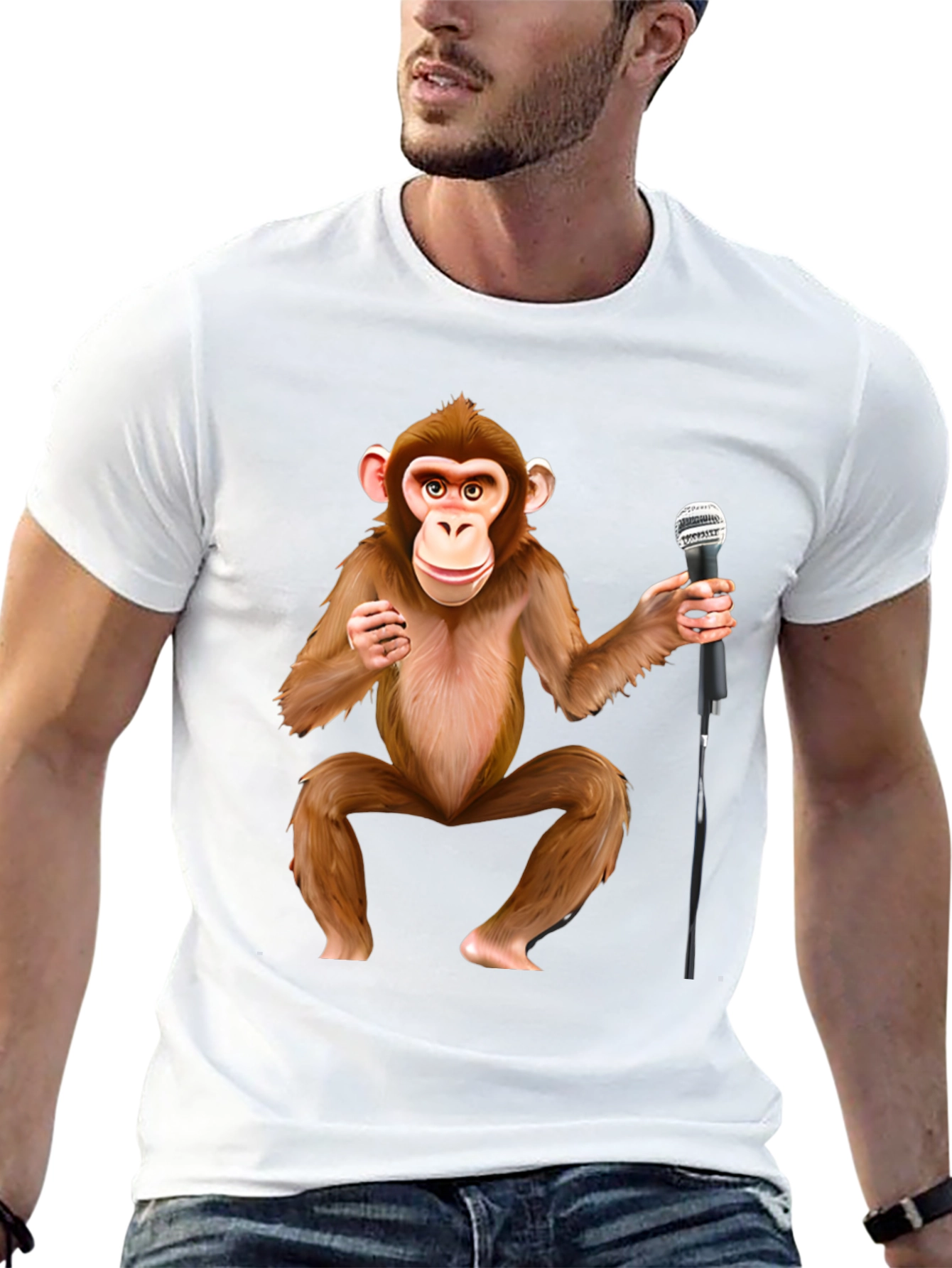 Monkey with Mic Graphic T-Shirt - Stand-Up Comic Style Tee