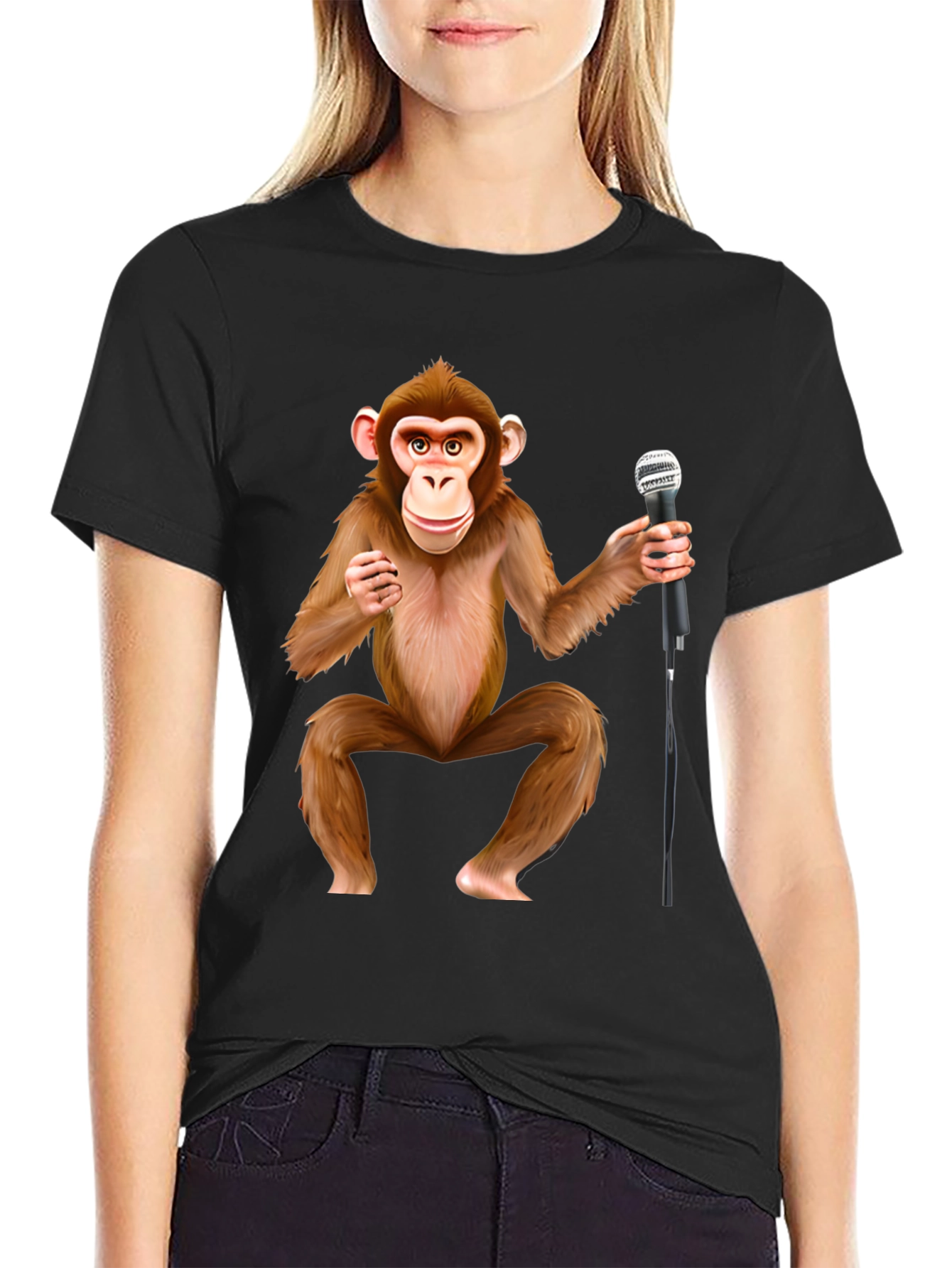 Monkey with Mic Graphic T-Shirt - Stand-Up Comic Style Tee