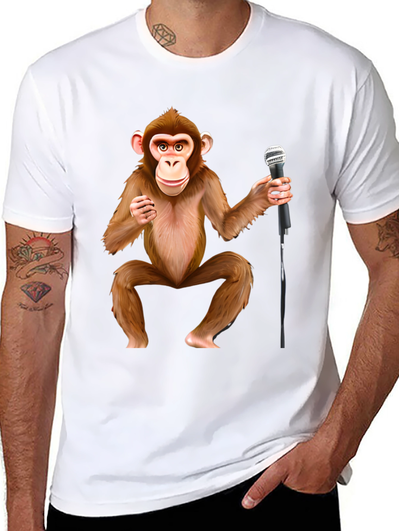 Monkey with Mic Graphic T-Shirt - Stand-Up Comic Style Tee
