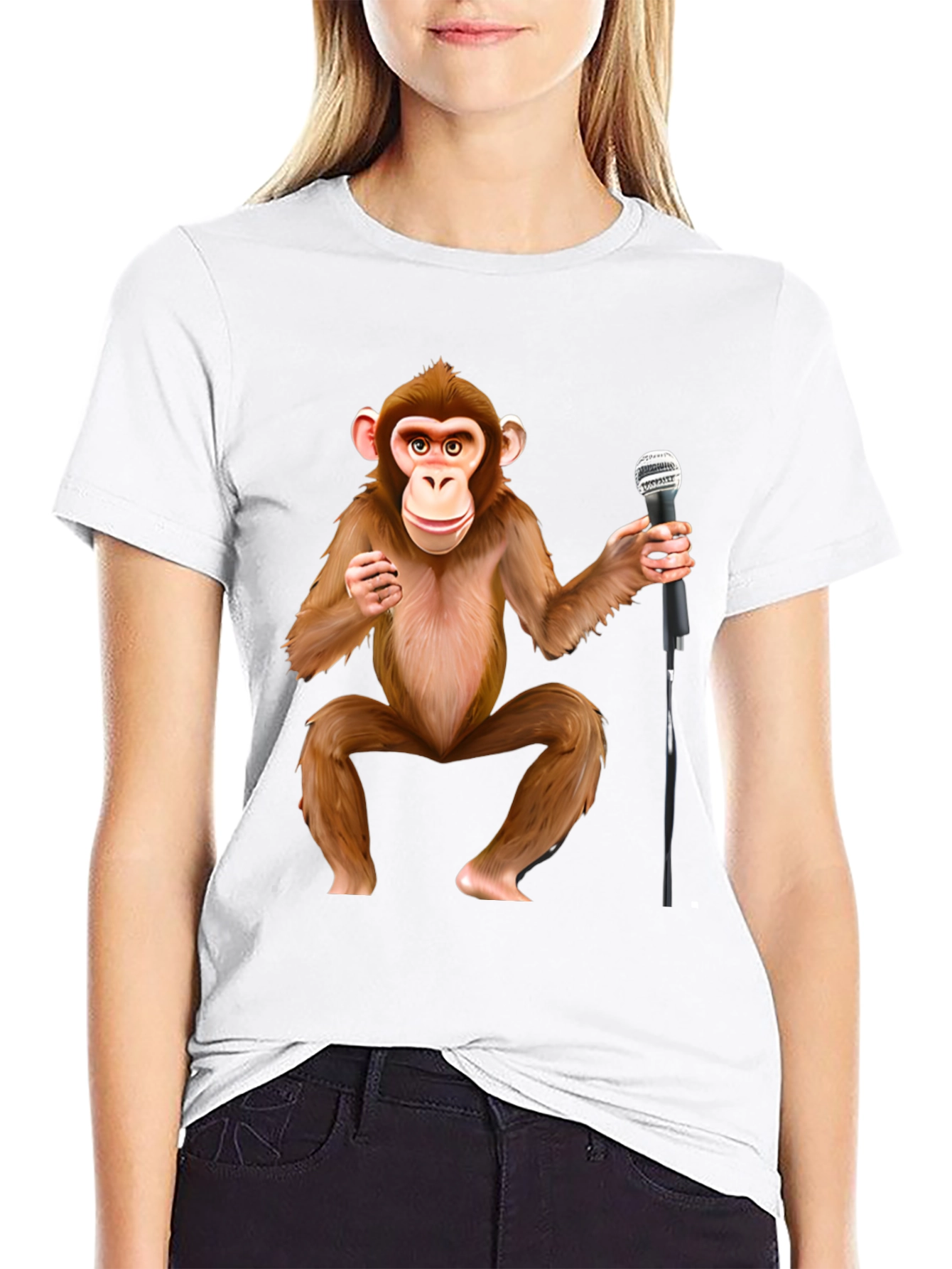 Monkey with Mic Graphic T-Shirt - Stand-Up Comic Style Tee