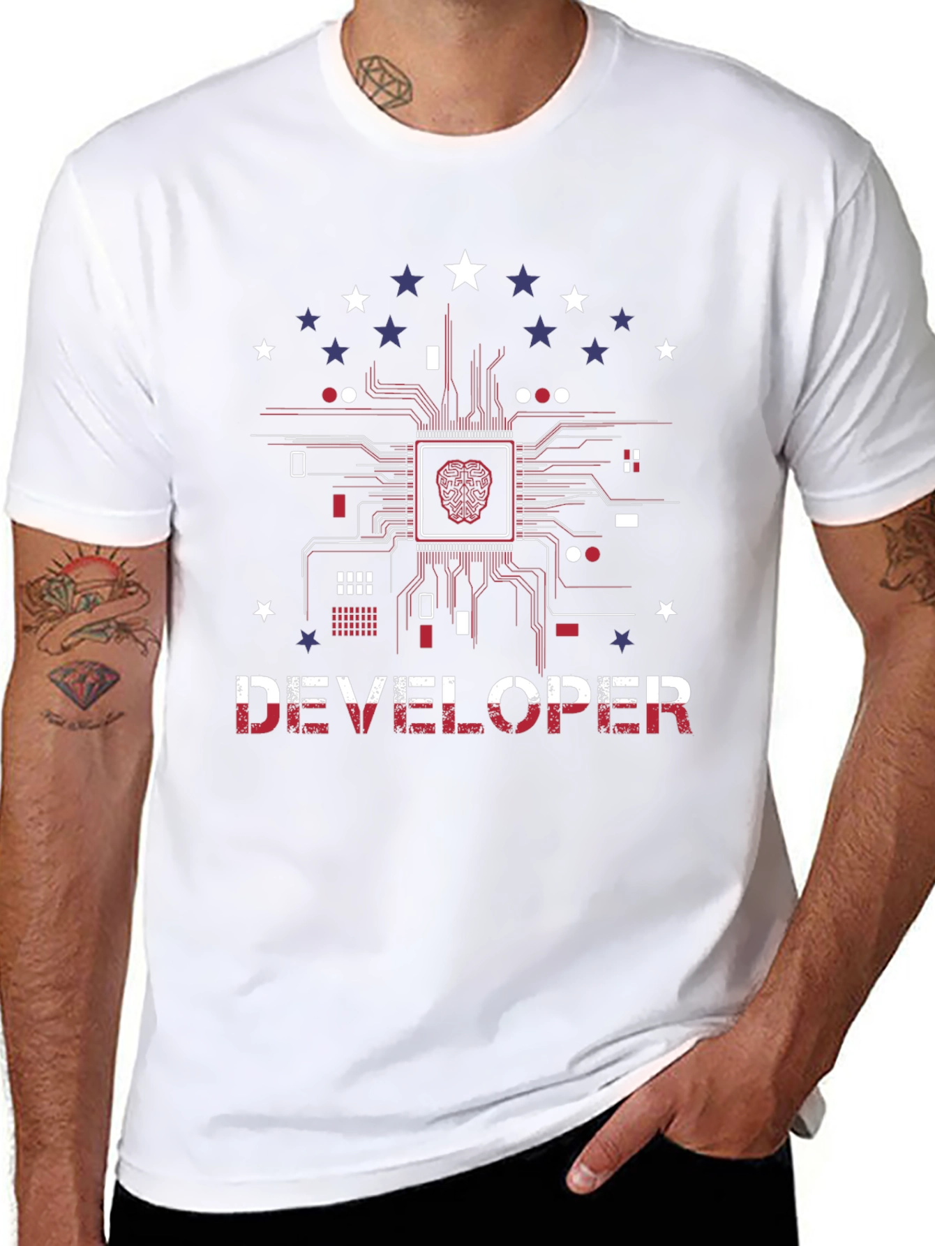 Developer Brain Circuit Board Graphic T-Shirt