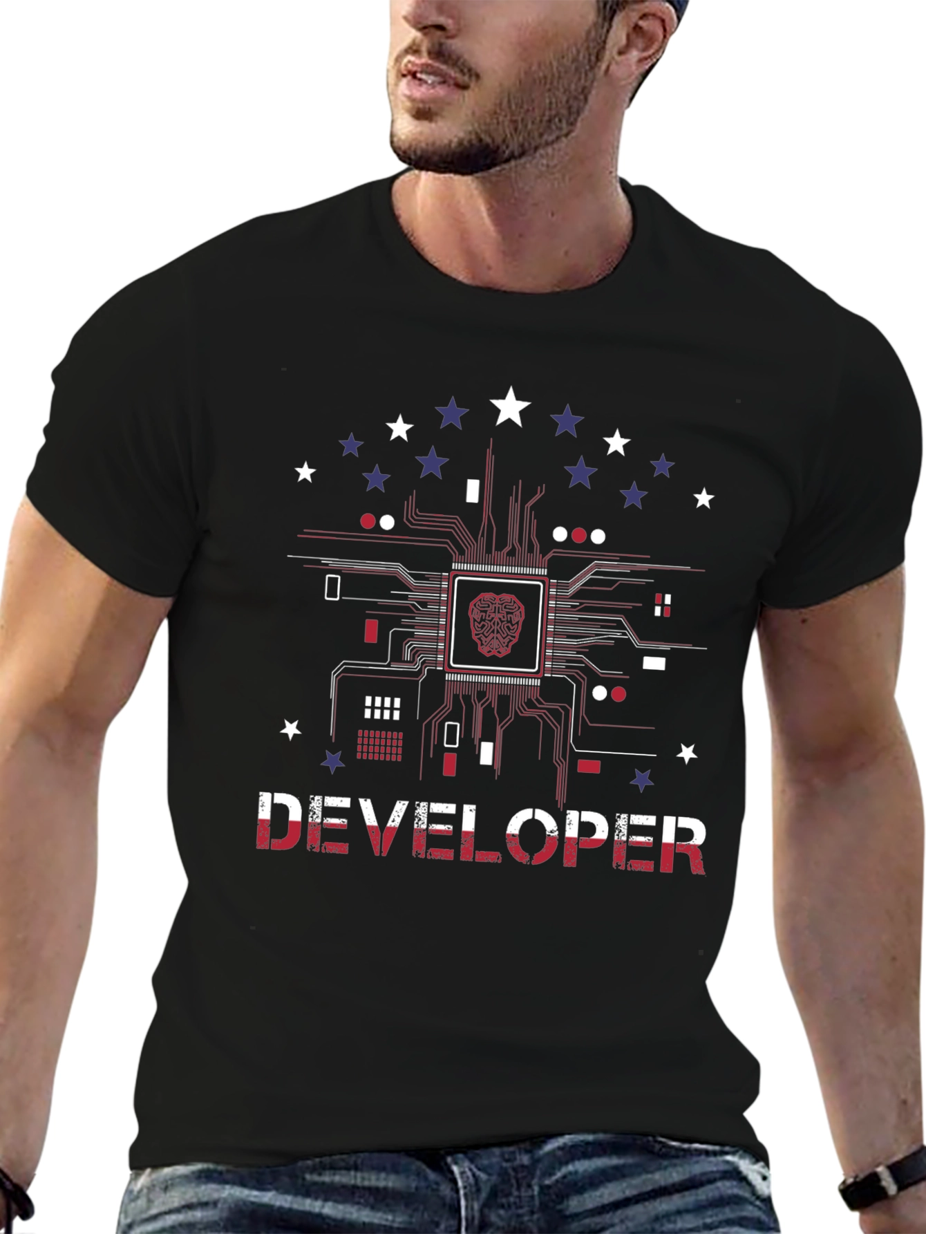 Developer Brain Circuit Board Graphic T-Shirt