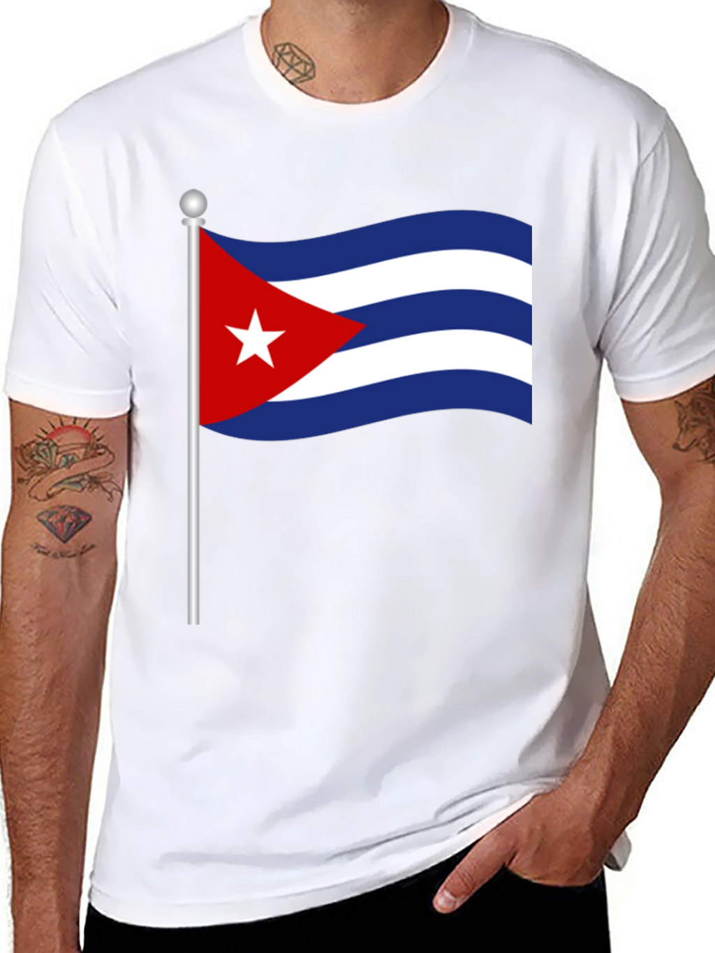 Cuba Flag T-Shirt - Black Crew Neck Tee