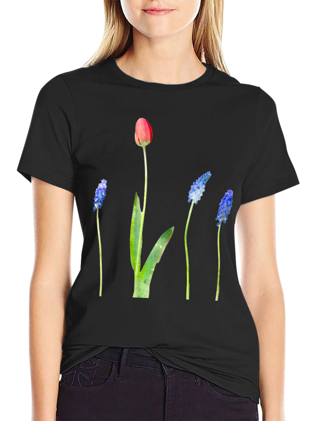Floral Print Black T-Shirt - Stylish Botanical Design