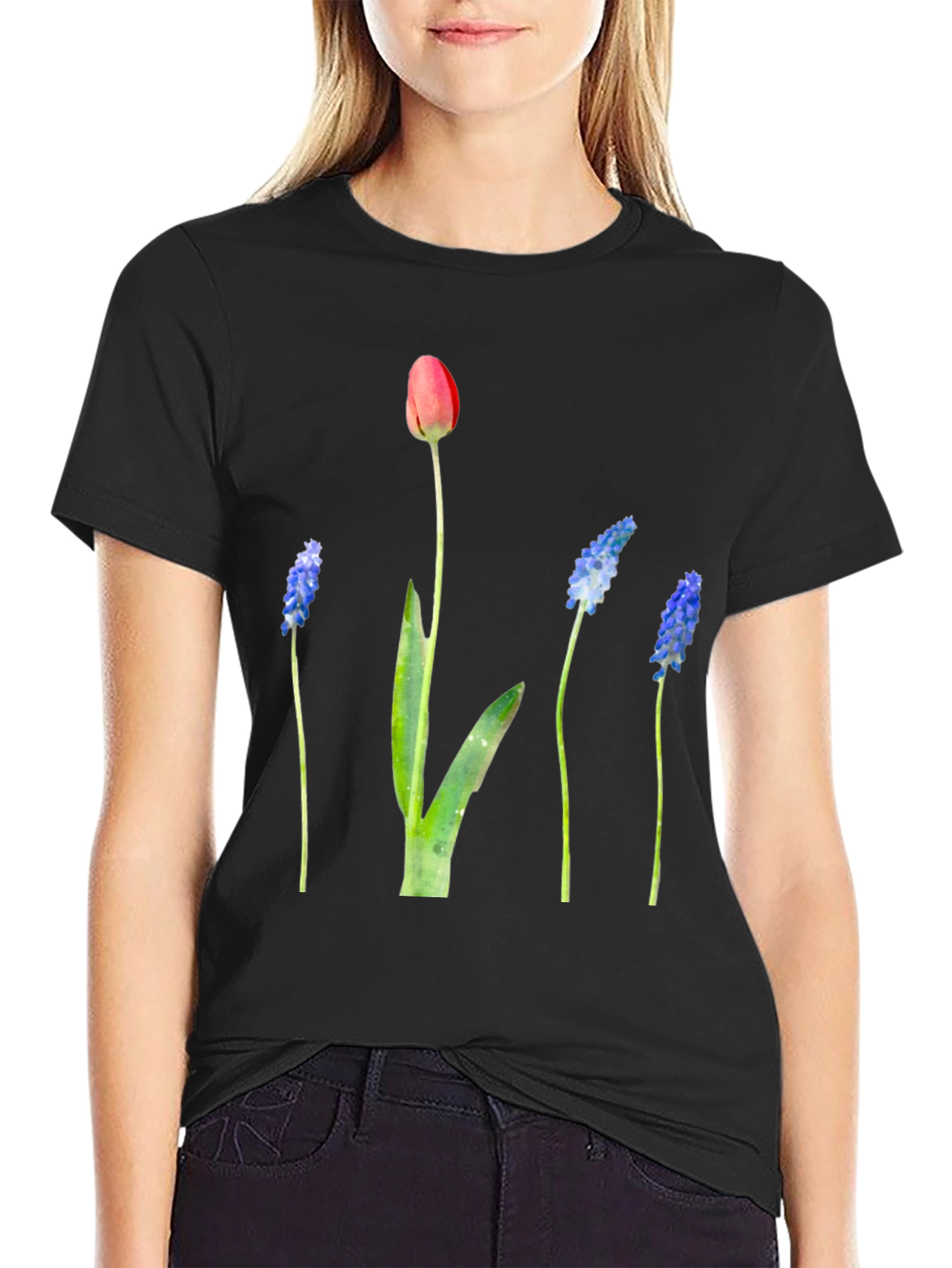 Floral Print Black T-Shirt - Stylish Botanical Design