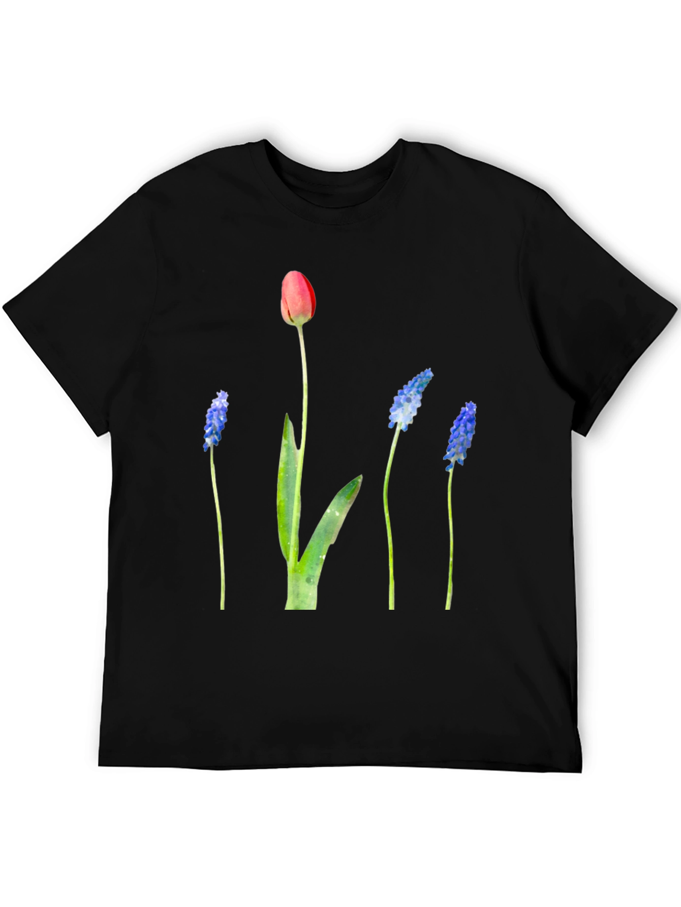 Floral Print Black T-Shirt - Stylish Botanical Design