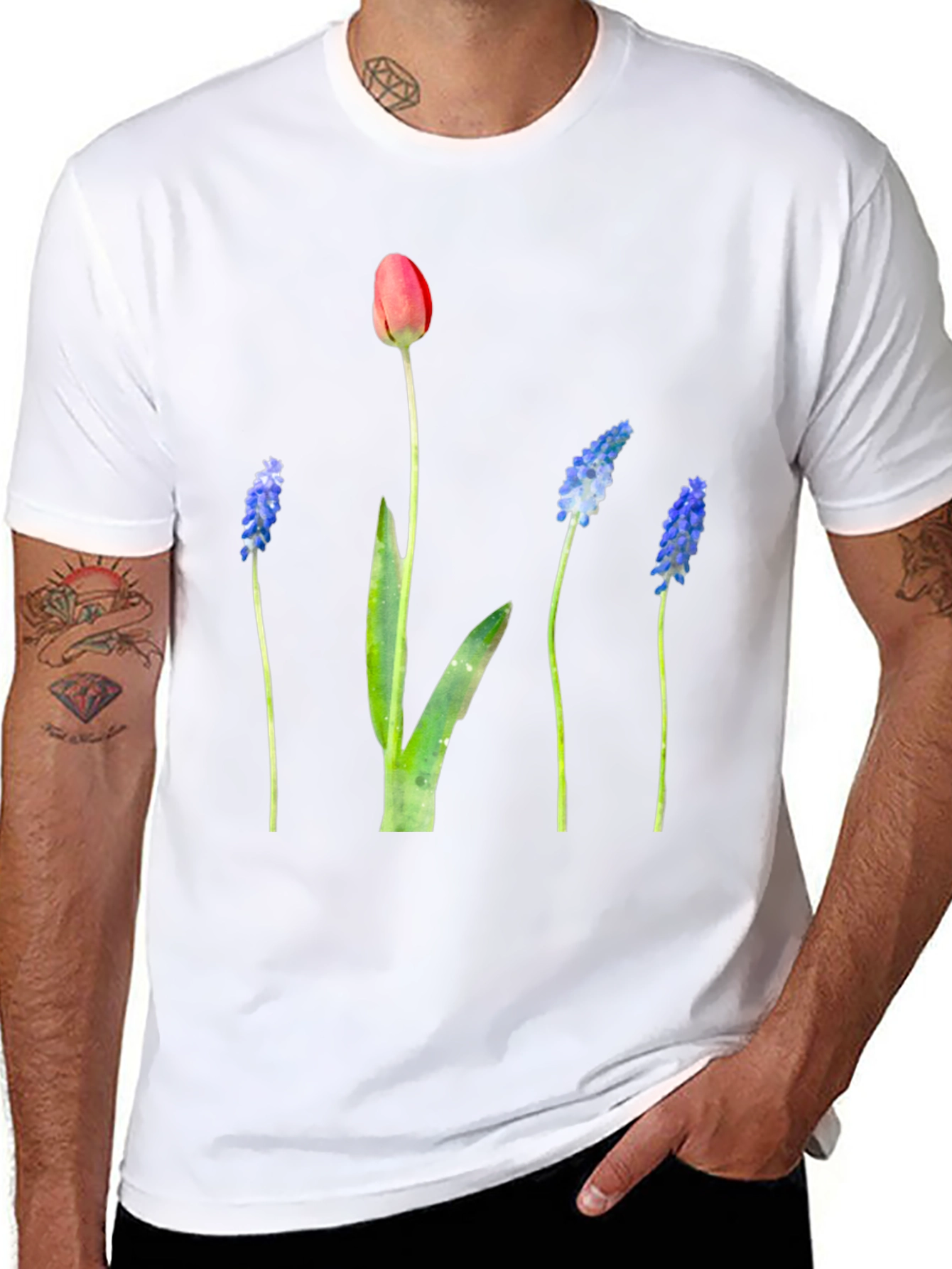 Floral Print Black T-Shirt - Stylish Botanical Design