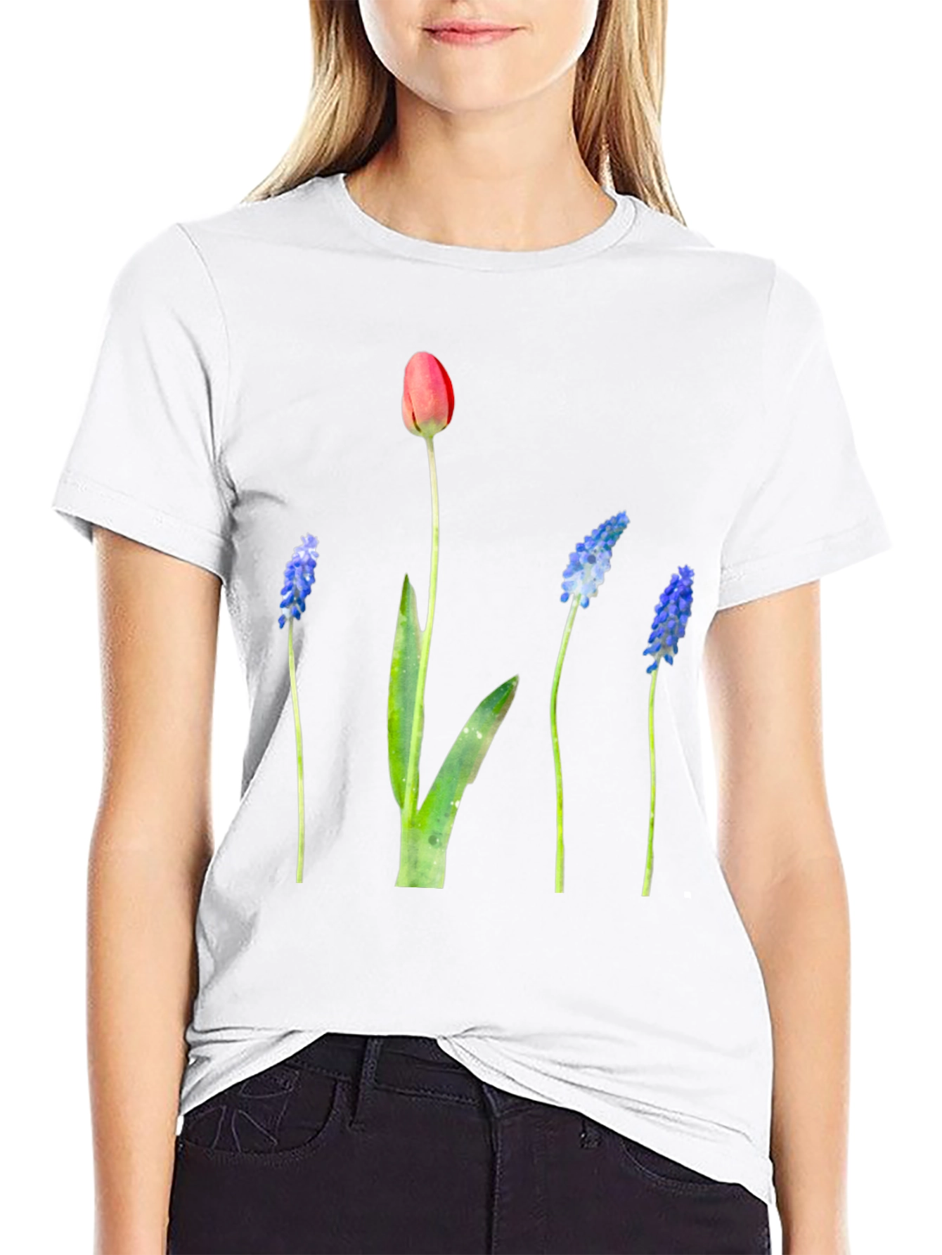 Floral Print Black T-Shirt - Stylish Botanical Design