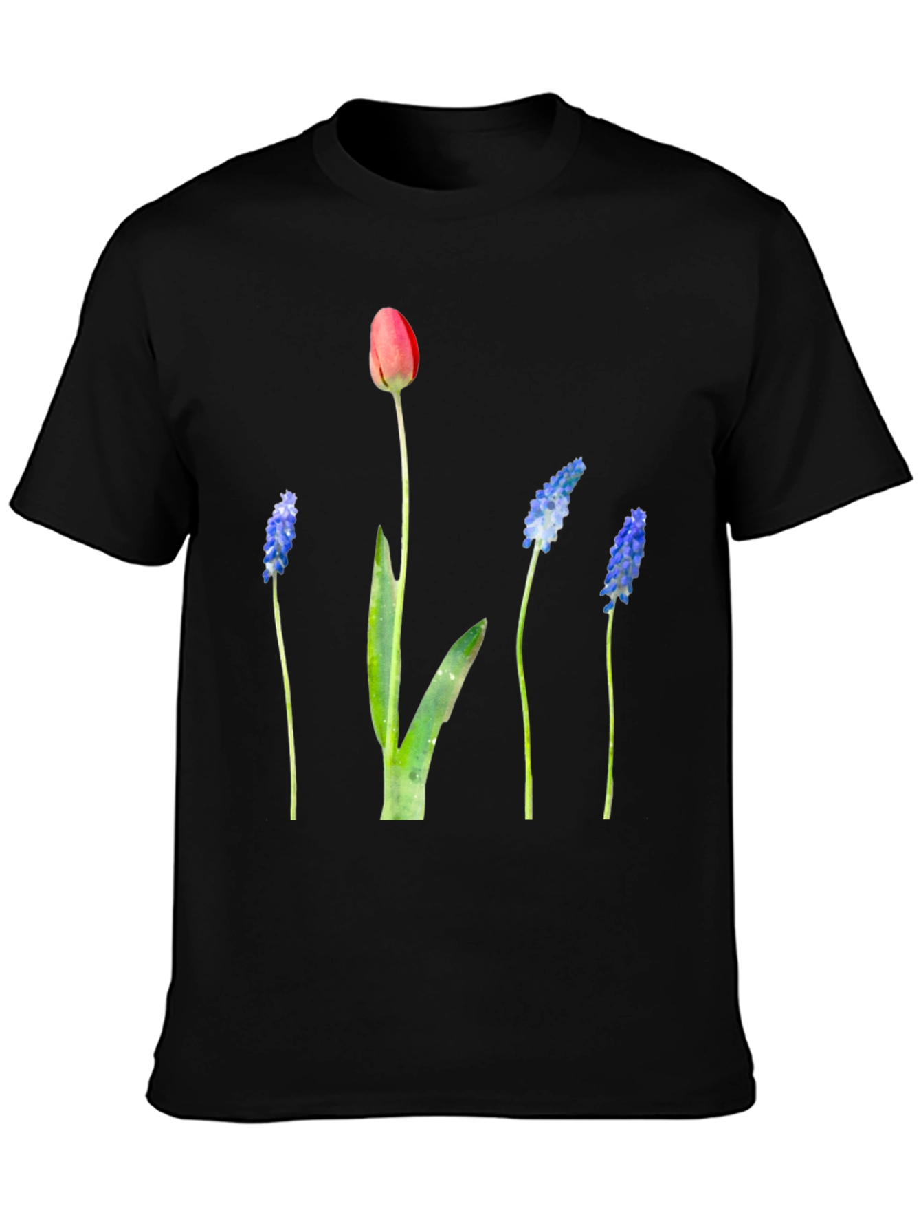 Floral Print Black T-Shirt - Stylish Botanical Design