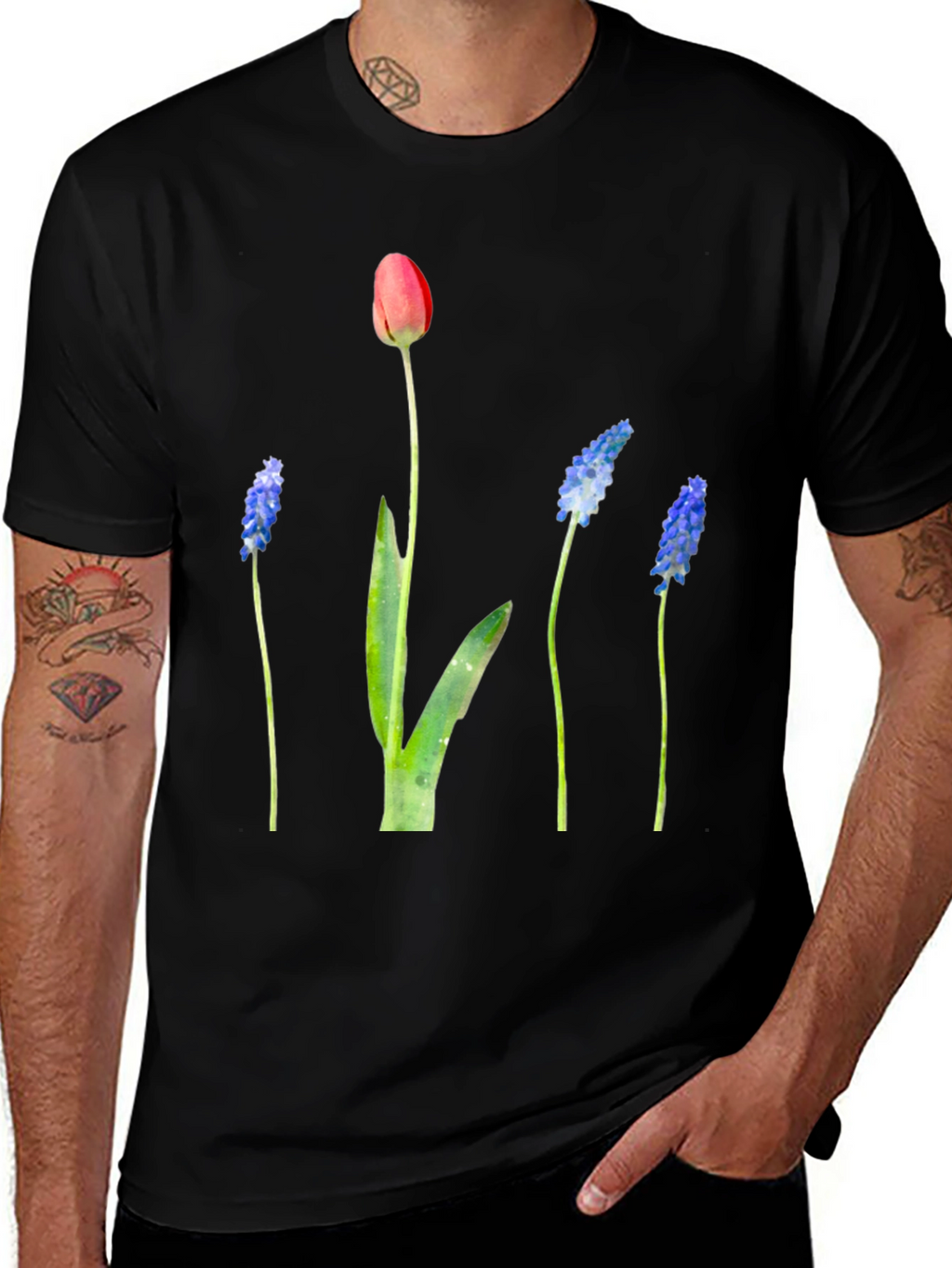 Floral Print Black T-Shirt - Stylish Botanical Design