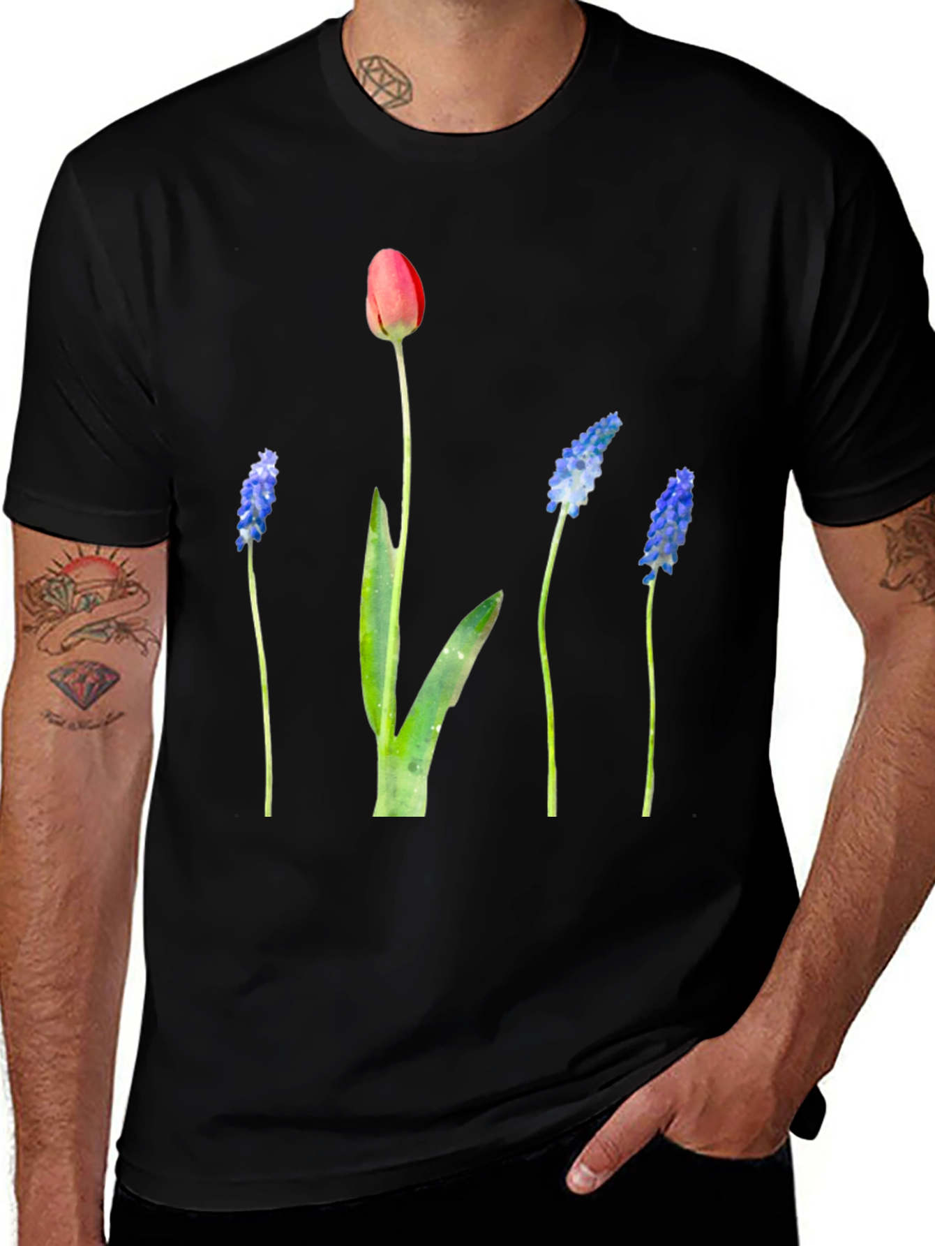 Floral Print Black T-Shirt - Stylish Botanical Design