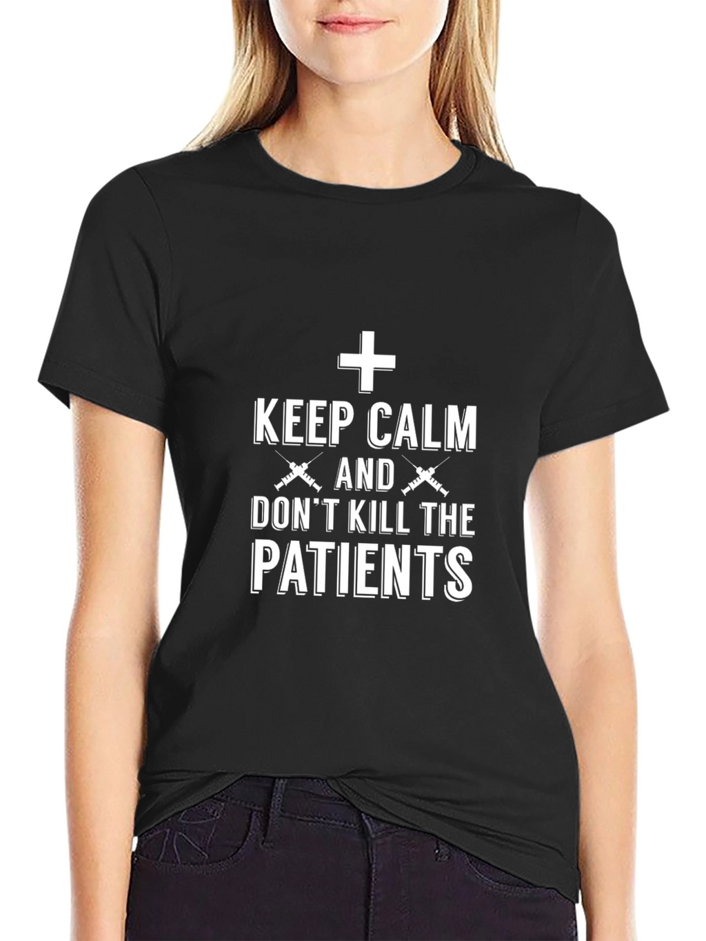 Keep Calm Nurse Black Cotton T-Shirt