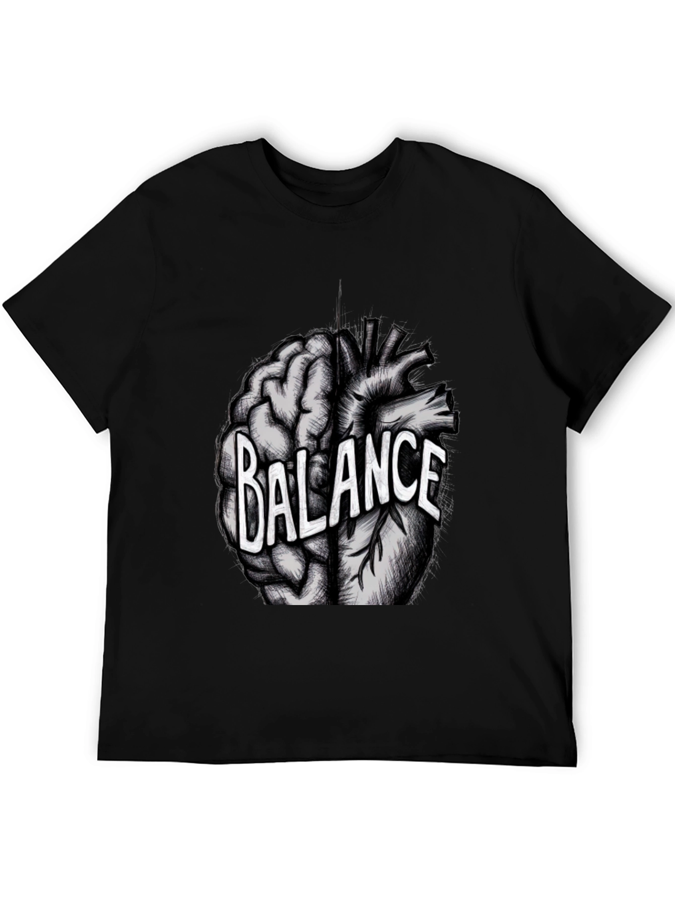 Balance Brain Heart Graphic Tee - Mens Black T-Shirt